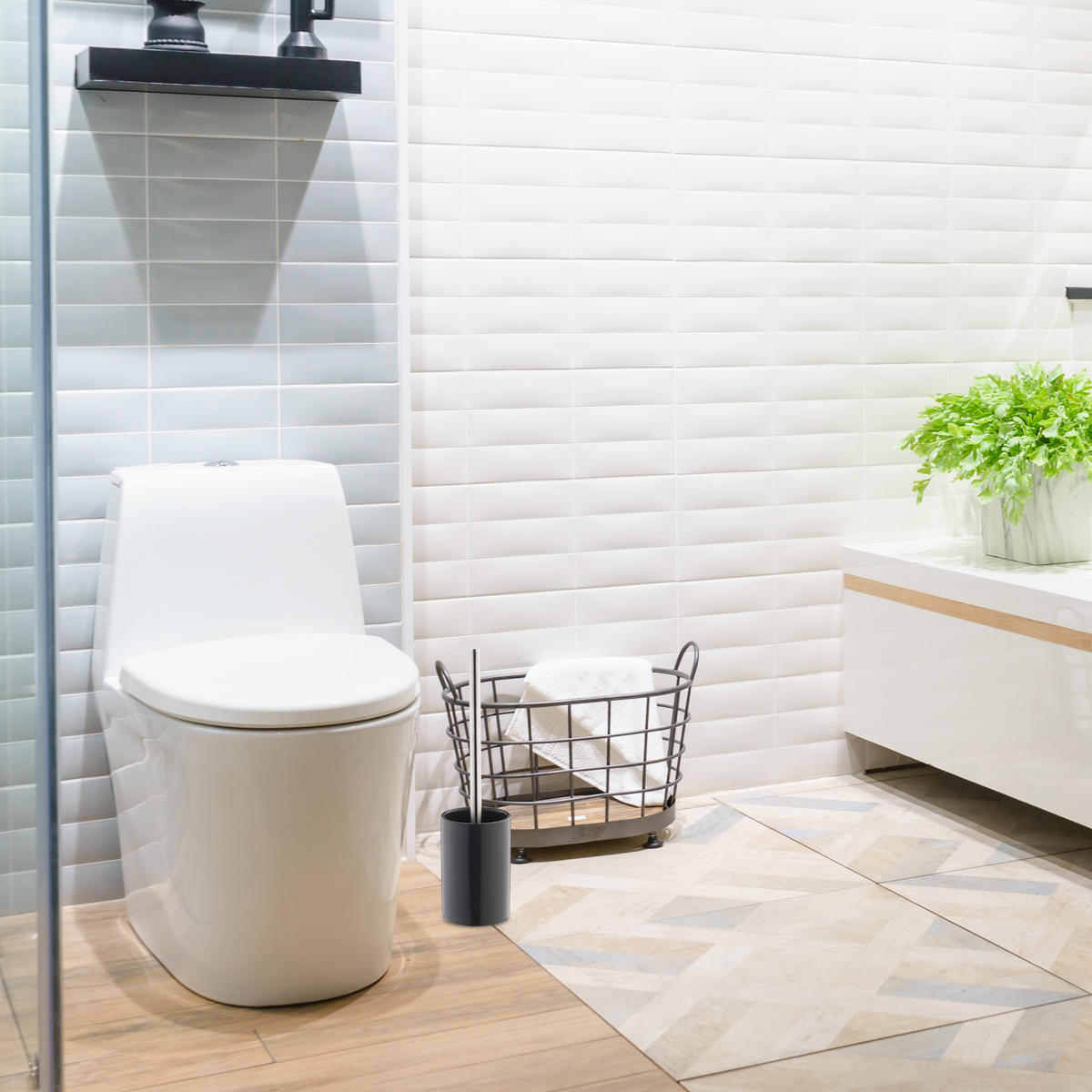 WC-GARNITUR - Schwarz, Keramik/Kunststoff (9.5/36/9.5cm) - Relaxdays