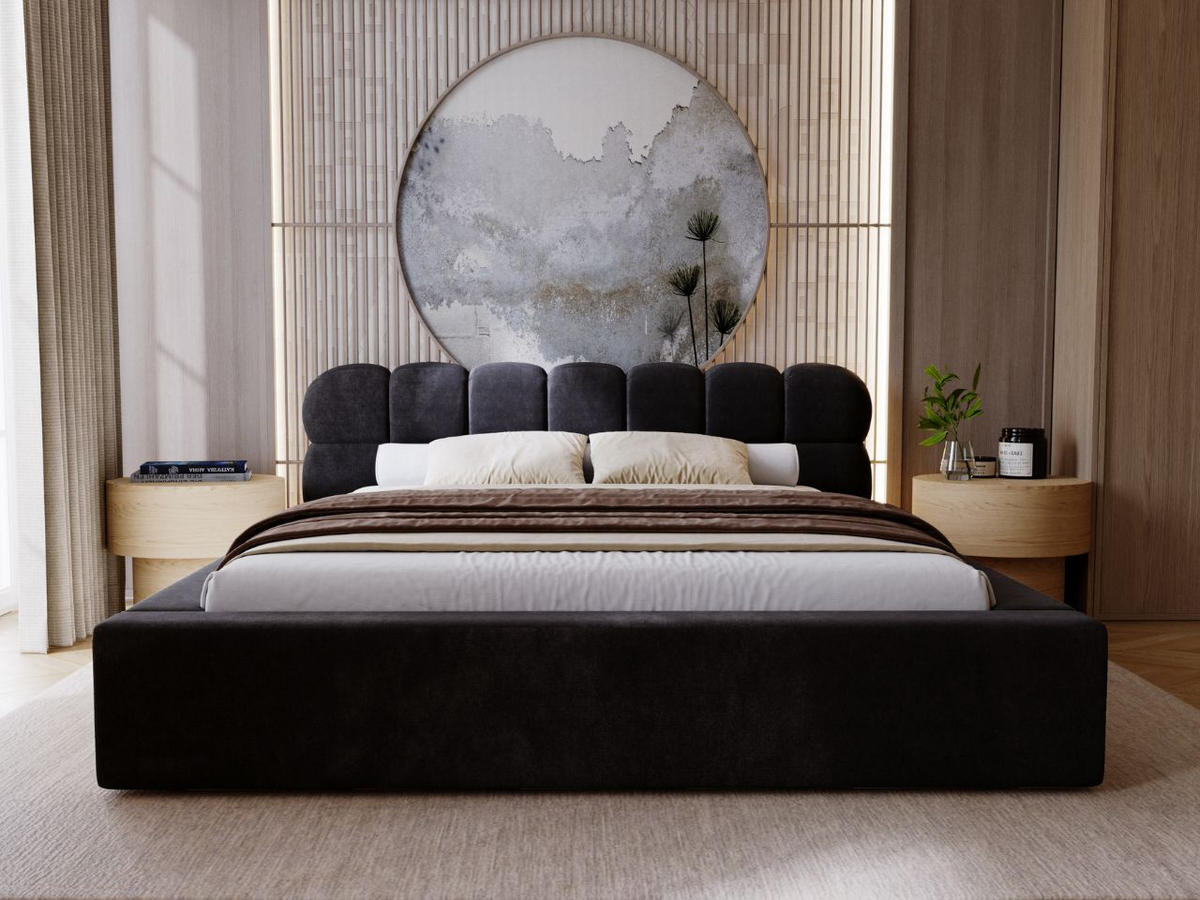 POLSTERBETT Plaza 180x200 Schwarz - Schwarz/Naturfarben, Holz/Kunststoff (180/200cm) - Graingold