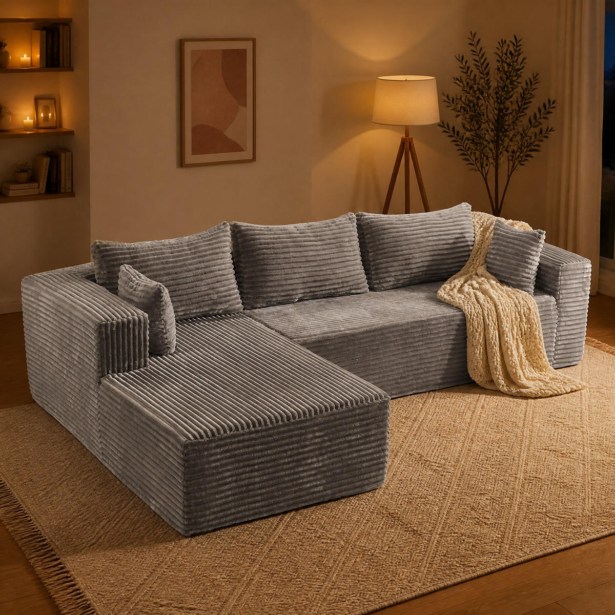 SOFA modulares Ecksofa L-Form Cord Grau 2-tlg. - Grau, Kunststoff (179/279cm) - Meubliv