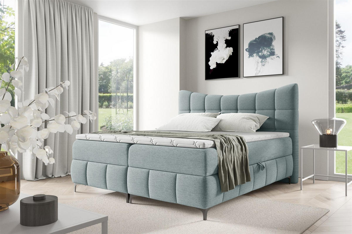 BOXBETT Charles Premi.. In Aragon - Hellblau, Holzwerkstoff/Textil (140/200cm) - Fun Möbel