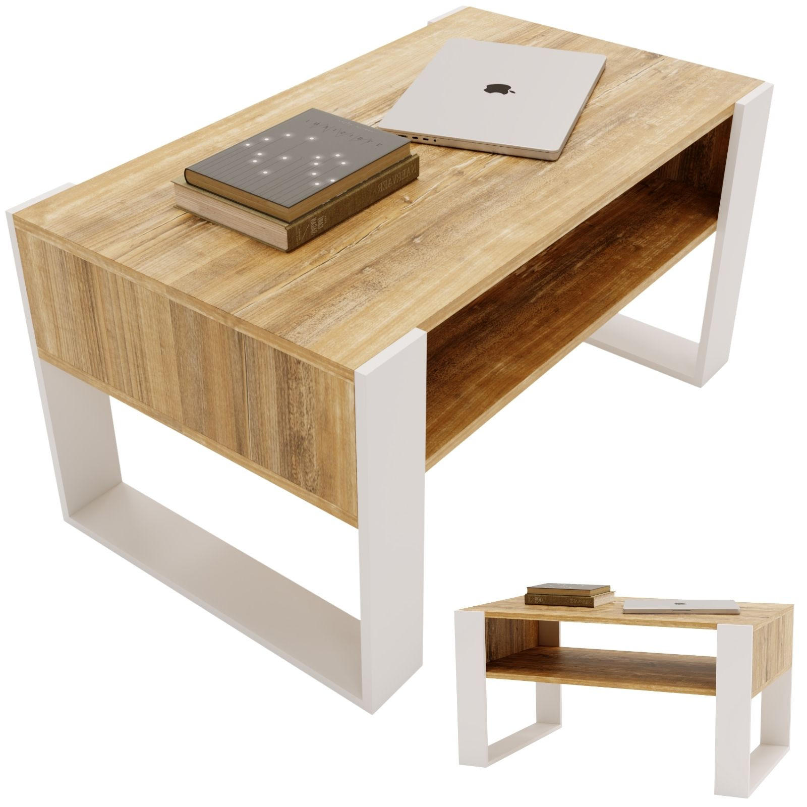 COUCHTISCH Holzwerkstoff rechteckig stabil Kiefer Milford 45/53,6/92cm - Kiefer Milford/Weiß, Holzwerkstoff (53.6/92/45cm) - CraftPAK