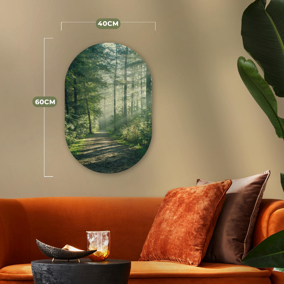 WANDBILD Wald - Weg - Sonne - Bäume - Grün - Natur 40x60 cm - Waldgrün, Kunststoff (40/60cm) - MuchoWow