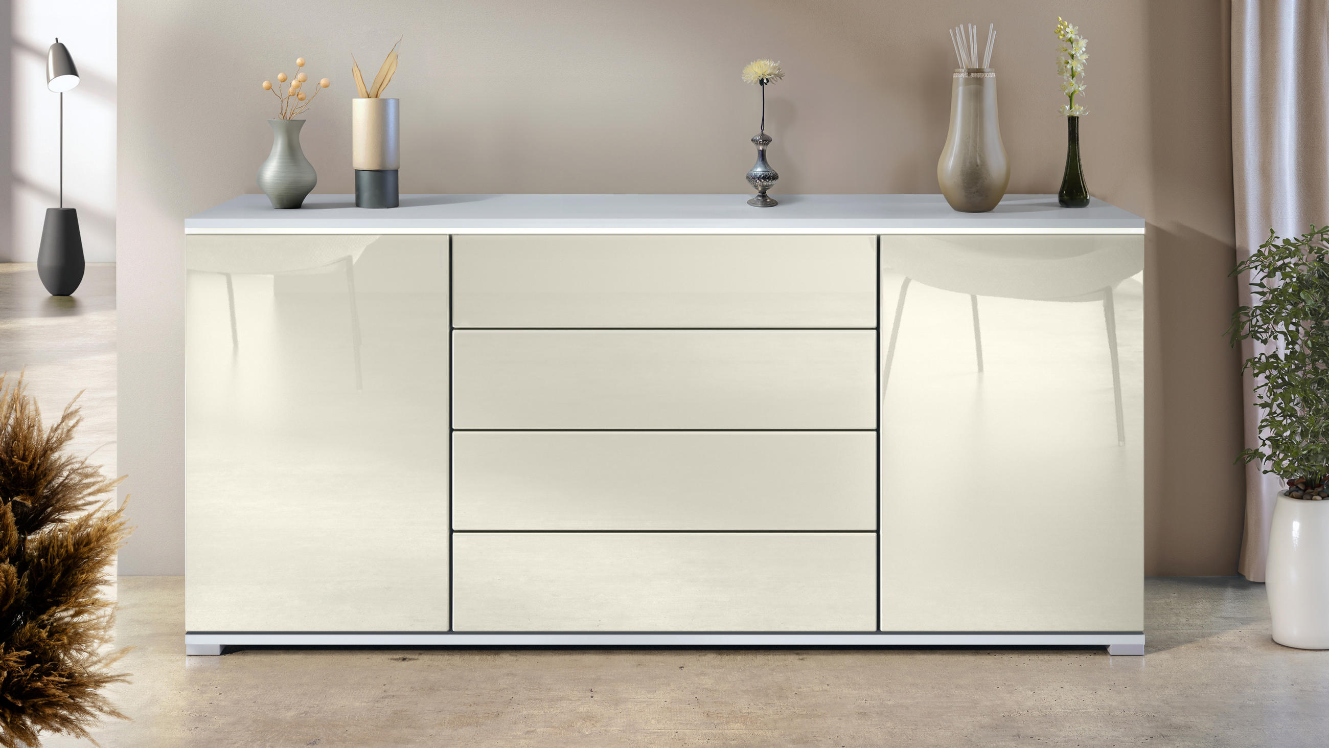 SIDEBOARD Faro Creme Hochglanz - Creme, Holzwerkstoff (166.5/75.5/35cm) - Vladon