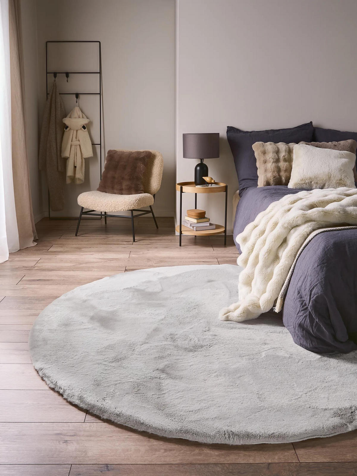 KUNSTFELL-TEPPICH Dave Grau ø 80 cm rund - Grau, Textil (80/80cm) - benuta Nest