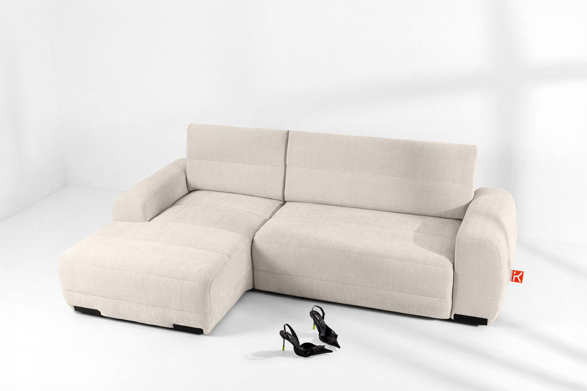 ECKSOFA LINKS BLUME, Ecru - Ecru, Holz/Holzwerkstoff (271/164cm) - KONSIMO®