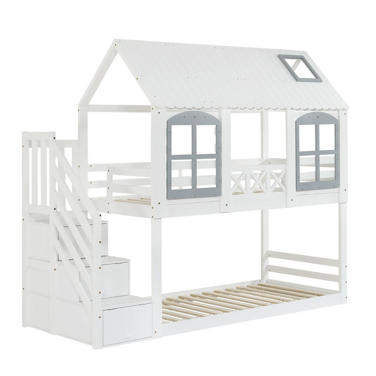 HAUSBETT 90x200cm in Weiß mit 3 Schließfächer - Weiß, Holz (90/200cm) - KOMHTOM