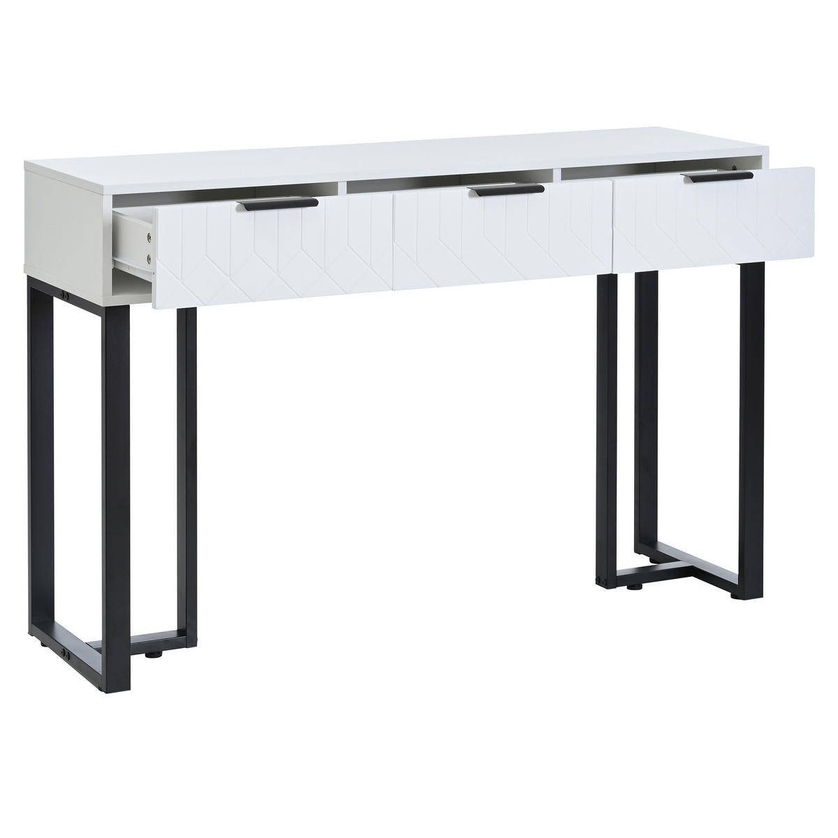KONSOLENTISCH mdf in weiß & schwarz mit metallgestell, 3 schubladen & verstellbare fußpolster - Weiß, Holzwerkstoff (36/120/80cm) - Urban Meuble
