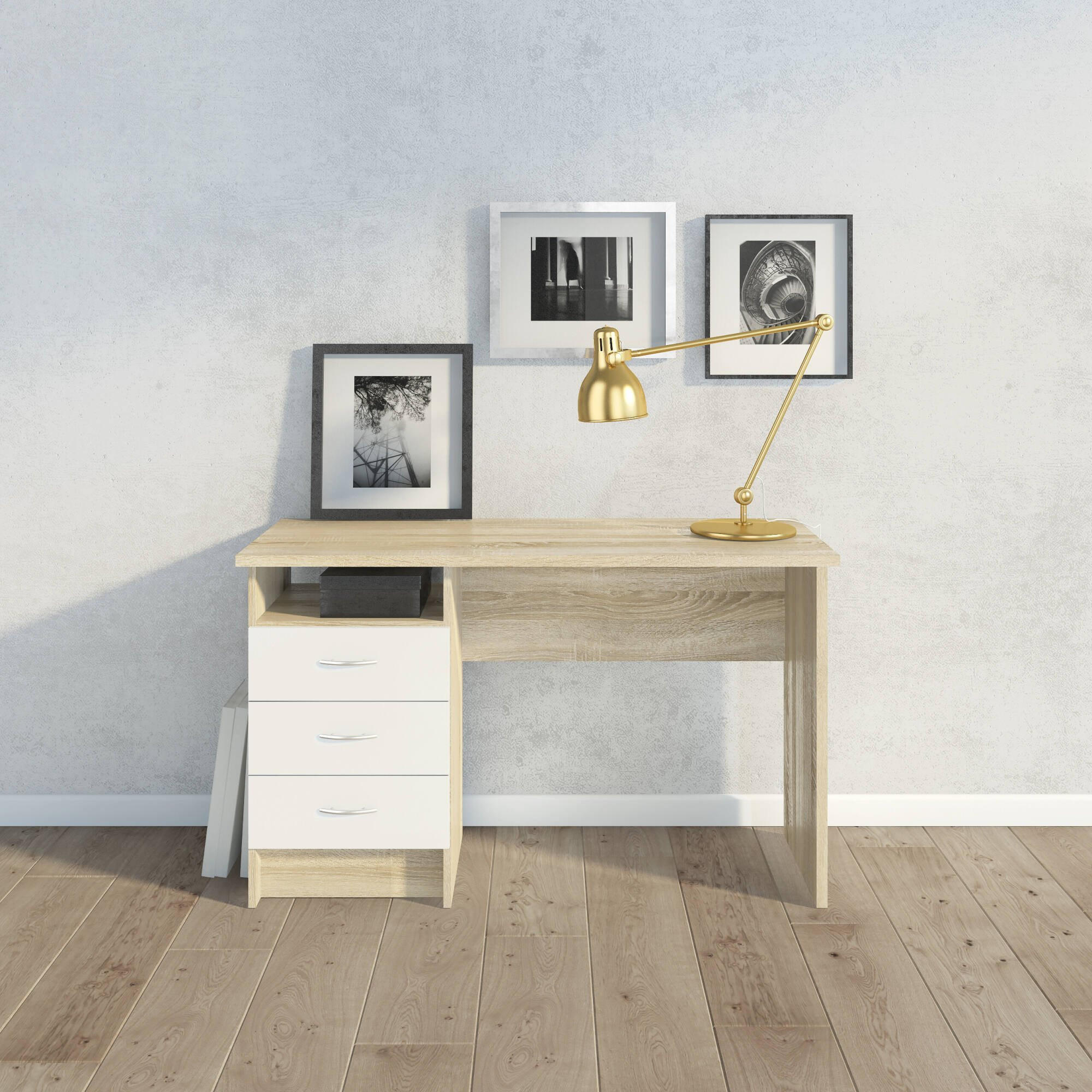 SCHREIBTISCH Eiche, Weiß 48.1/120.1/72.6 cm - Braun, Holzwerkstoff (48.1/120.1/72.6cm) - DMORA