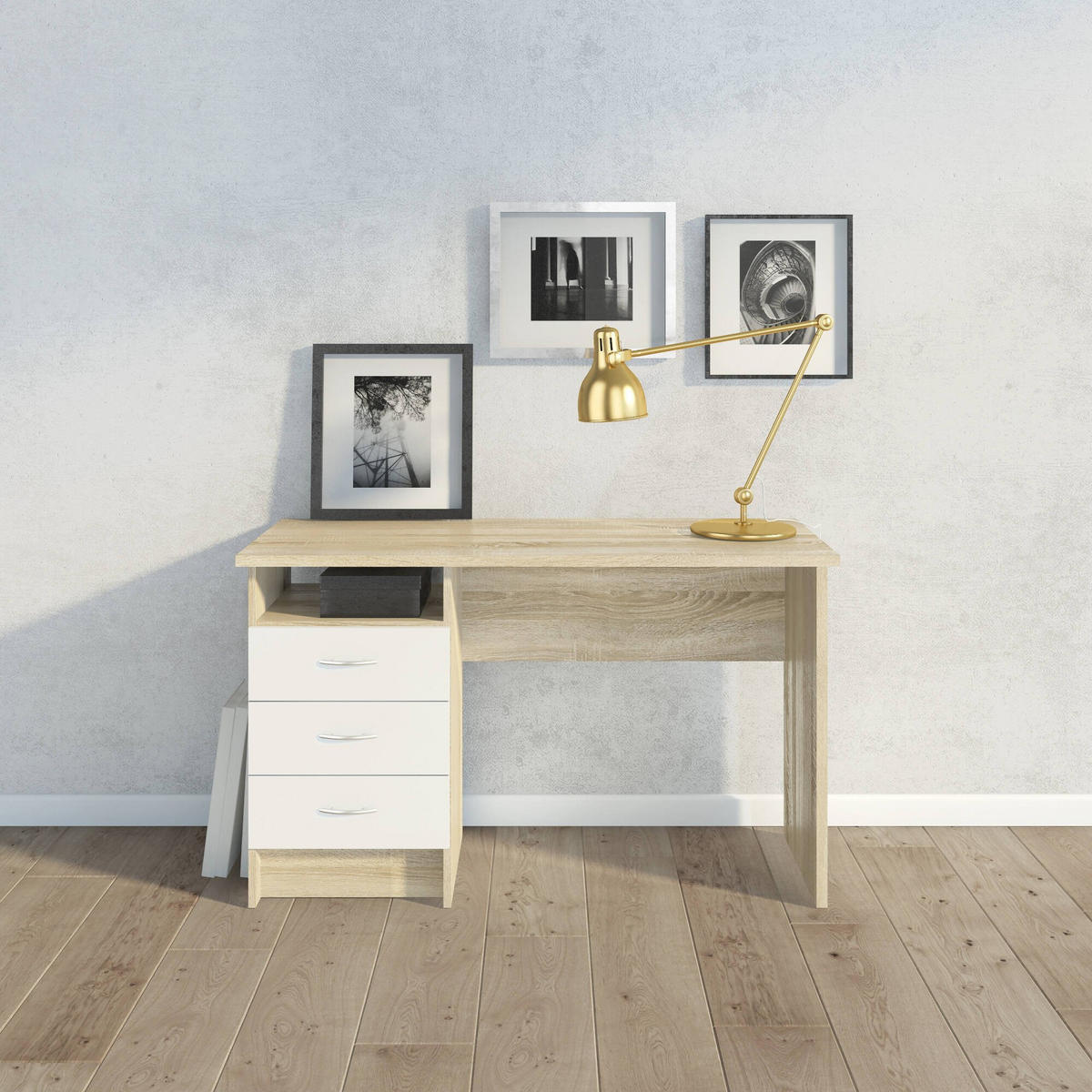 SCHREIBTISCH Eiche, Weiß 48.1/120.1/72.6 cm - Braun, Holzwerkstoff (48.1/120.1/72.6cm) - DMORA