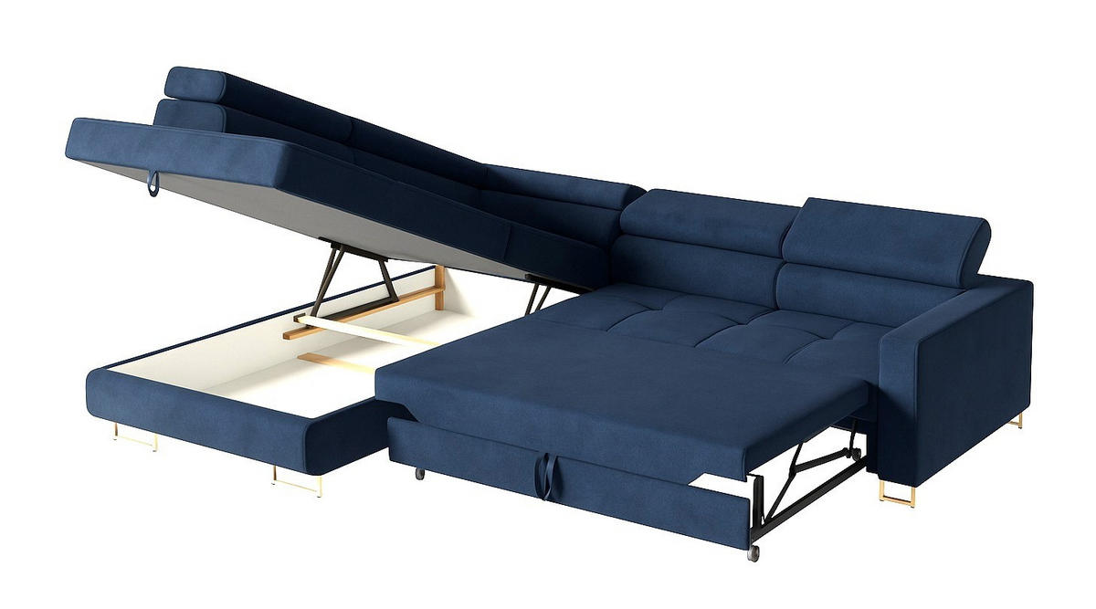 ECKSOFA Gold MERY Mit Verstellbaren Kopfstützen Links Ausziehbar - Blau, Textil (250/200cm) - Sepro Meble