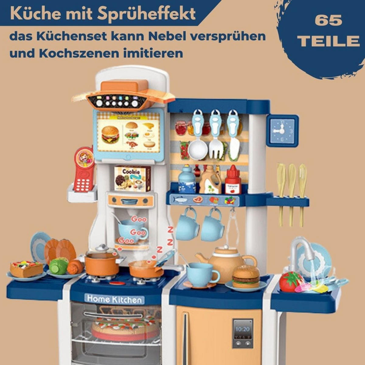KINDERKÜCHE SUSI mit 65-tlg. Zubehör, Farbe Blau - Blau, Kunststoff (30/80cm) - Coemo