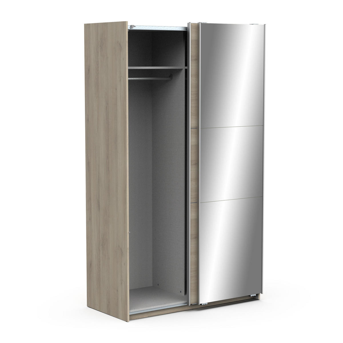 SCHRANK, 2 Schiebetüren mit Spiegel - GHOST - Eiche - 116,5 x 59,8 x 203 cm - Beige, Holz (59.8/203/116.5cm) - Demeyere