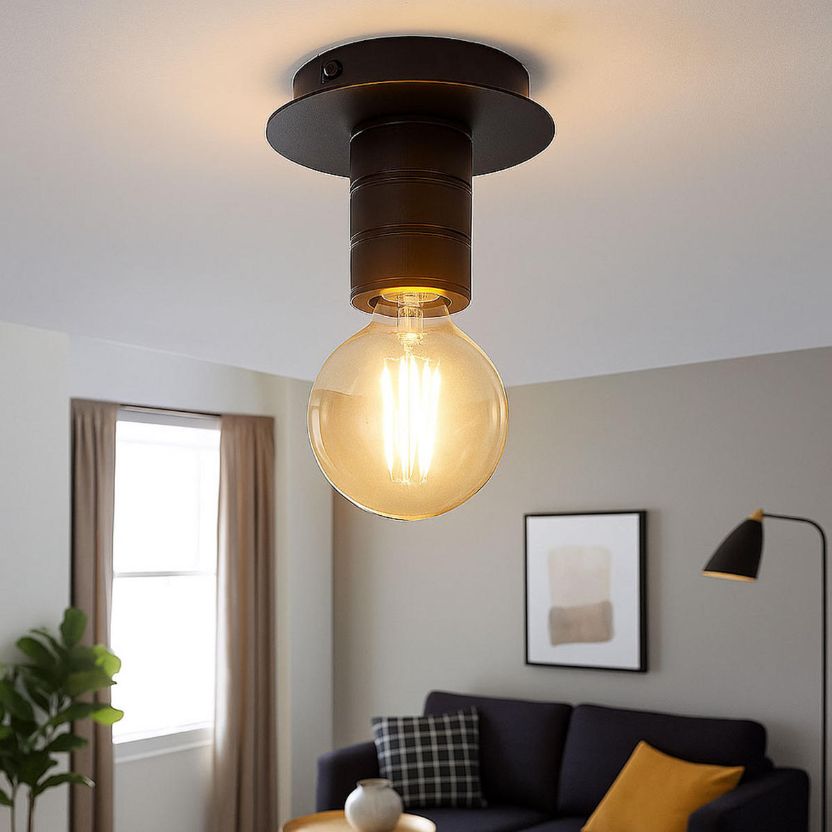 DECKENLEUCHTE Alu Schwarz Rund - Schwarz, Metall (15/15/11cm) - Globo Lighting