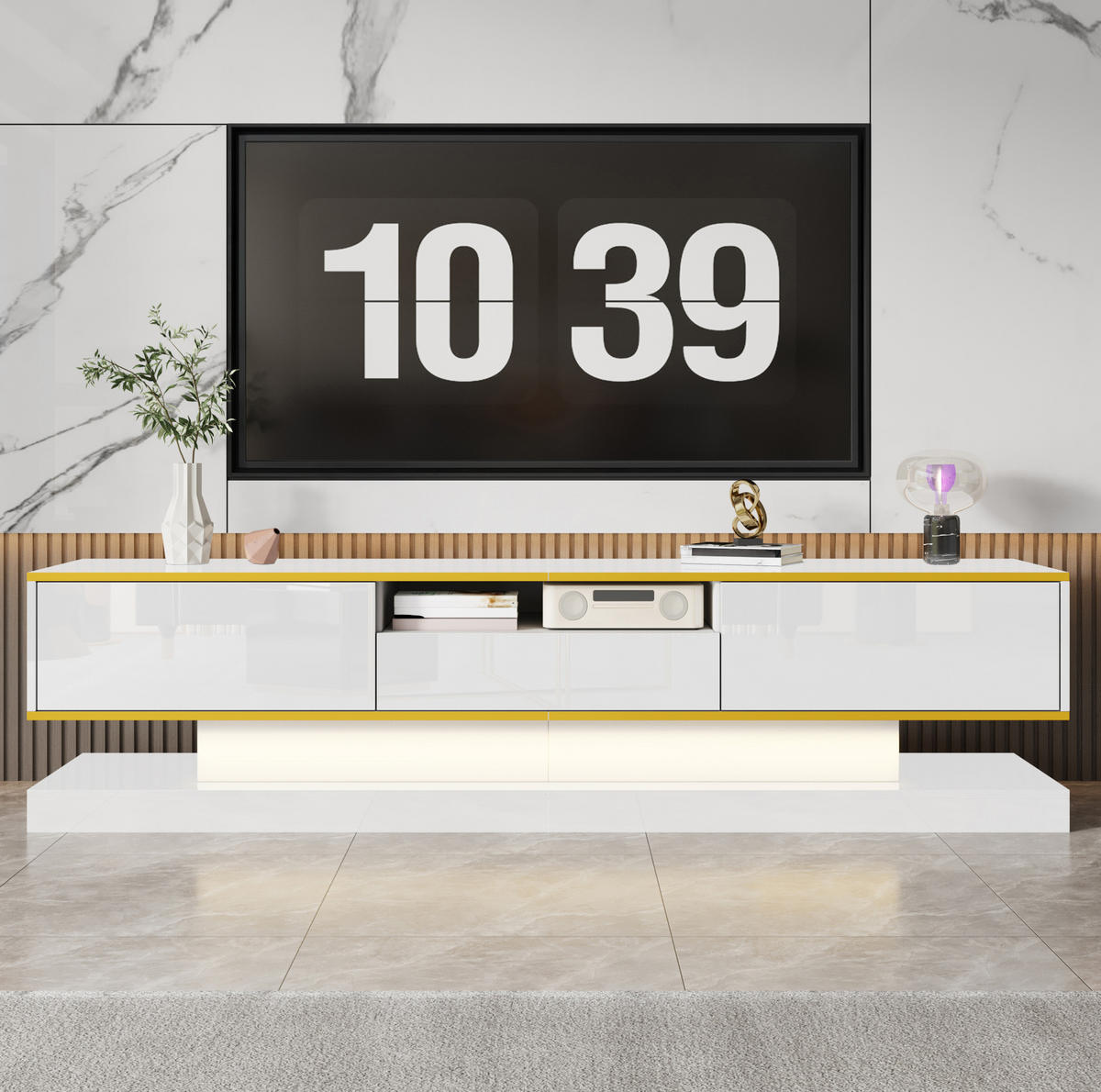 TV-SCHRANK mit 3 Schubladen 180 x 38 x 45 cm Hochglanz Weiß - Weiß, Holzwerkstoff (38/45/180cm) - Beauniv