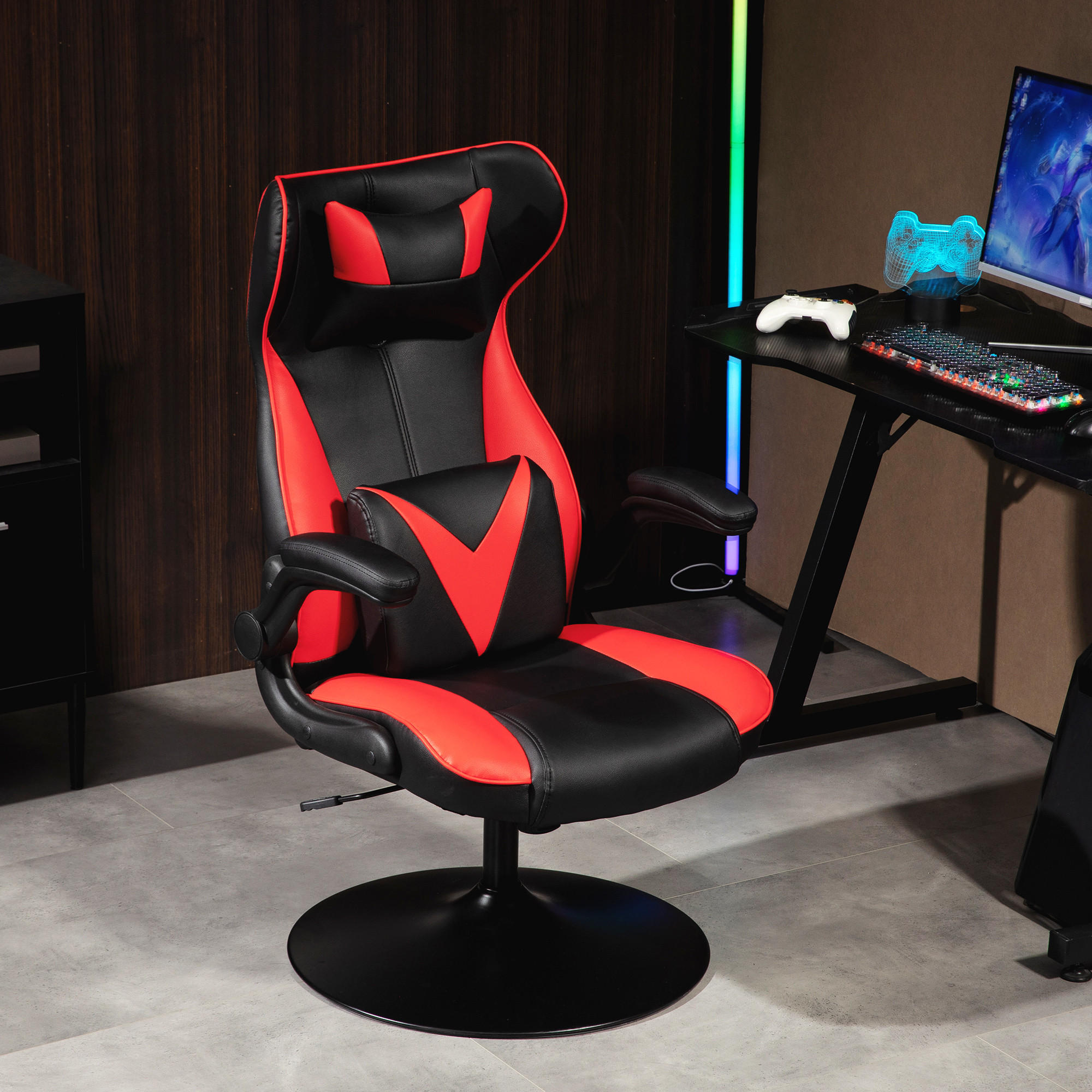 GAMING-STUHL mit Wippenfunktion, bis 120 kg belastbar, Schwarz+Rot - Rot, Kunststoff (67/112/71cm) - Vinsetto
