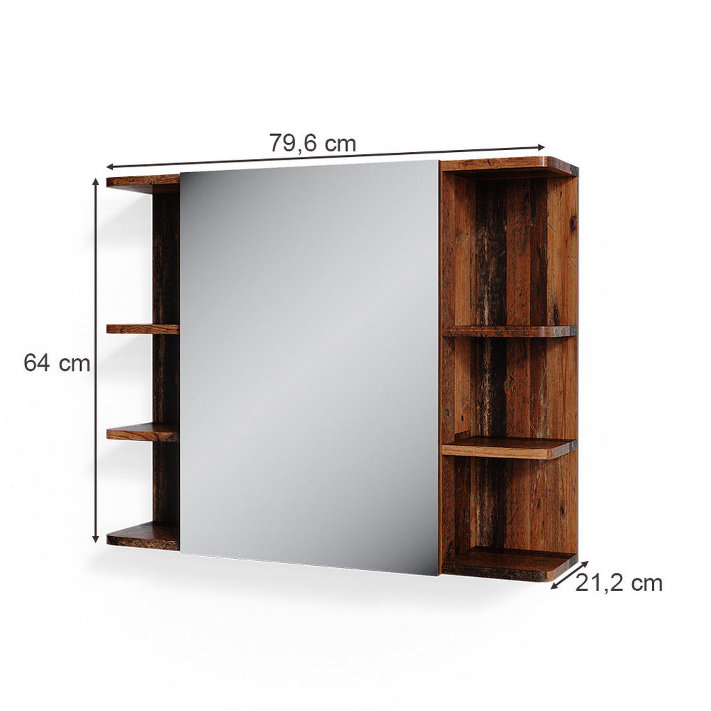 Thumbnail - Vicco Badspiegelschrank, Braun, Holzwerkstoff, 8 Fächer, Rechteckig, 79.6x64x21.2 cm, Badezimmer, Badezimmerspiegel, Spi...