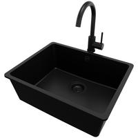 UNTERBAUSPÜLE GRANIT Venedig Easy, 2-er set Alles Schwarz 56/44 cm 1 Becken + Küchenarmatur 32/20 cm + Ablauf-Set ab 60er Unterschrank - Schwarz, Kunststoff (56/20/44cm) - Primagran