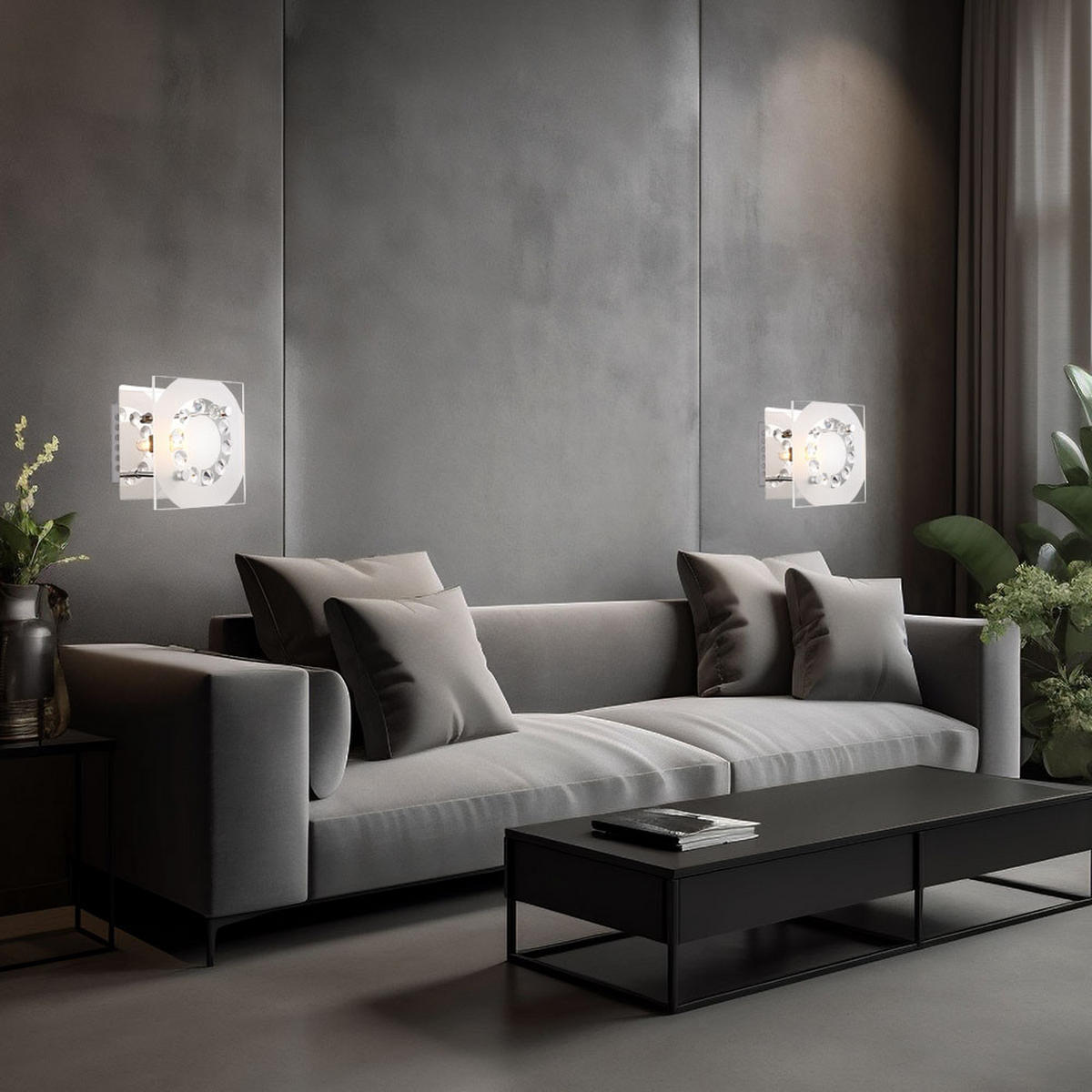 WANDLEUCHTE DIANNE Kristall Silber 2er Set - Silberfarben, Glas (12/9/12cm) - Globo Lighting