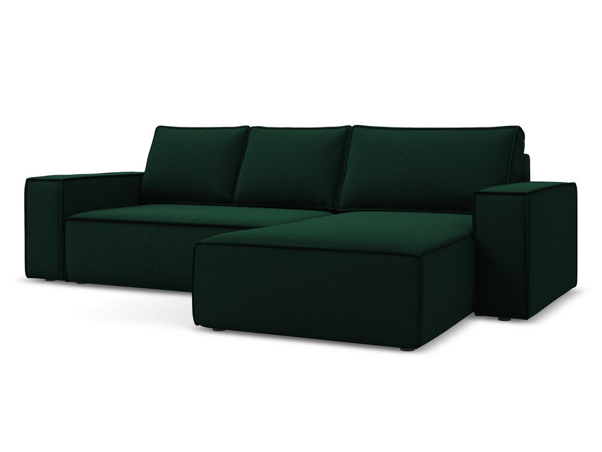ECKSOFA mit Schlaffunktion Samt Stoff Grün - Dunkelgrün/Schwarz, Kunststoff/Textil (290/185cm) - Makamii