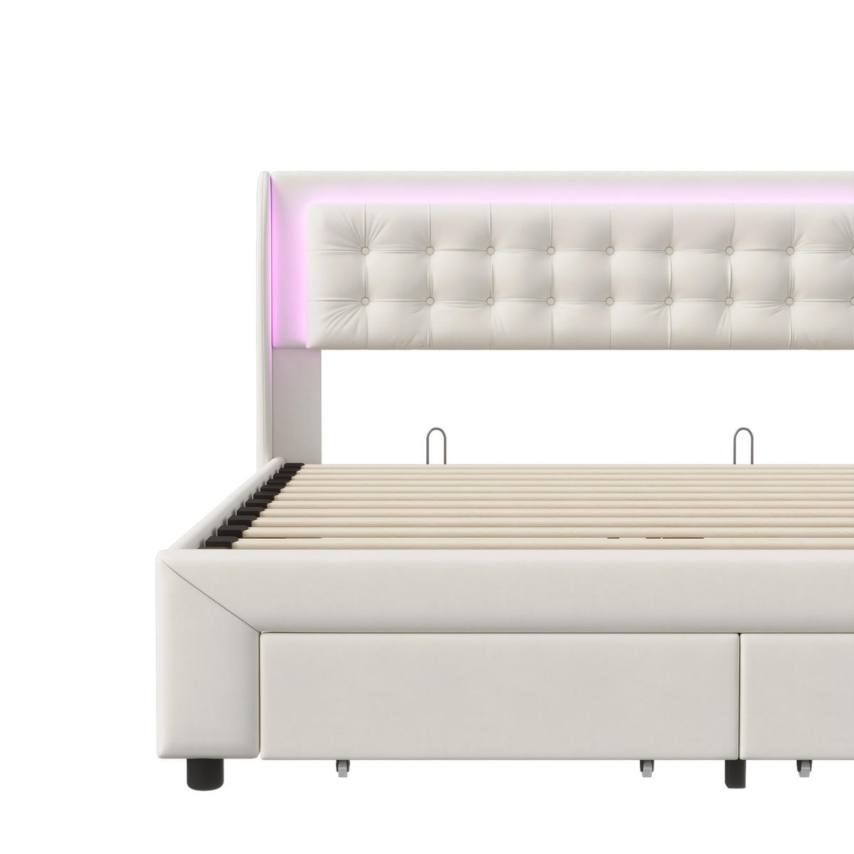 POLSTERBETT 160x200 cm LED Lattenrost Bettgestell beige - Beige, Holz (160/200cm) - LEBENLANG