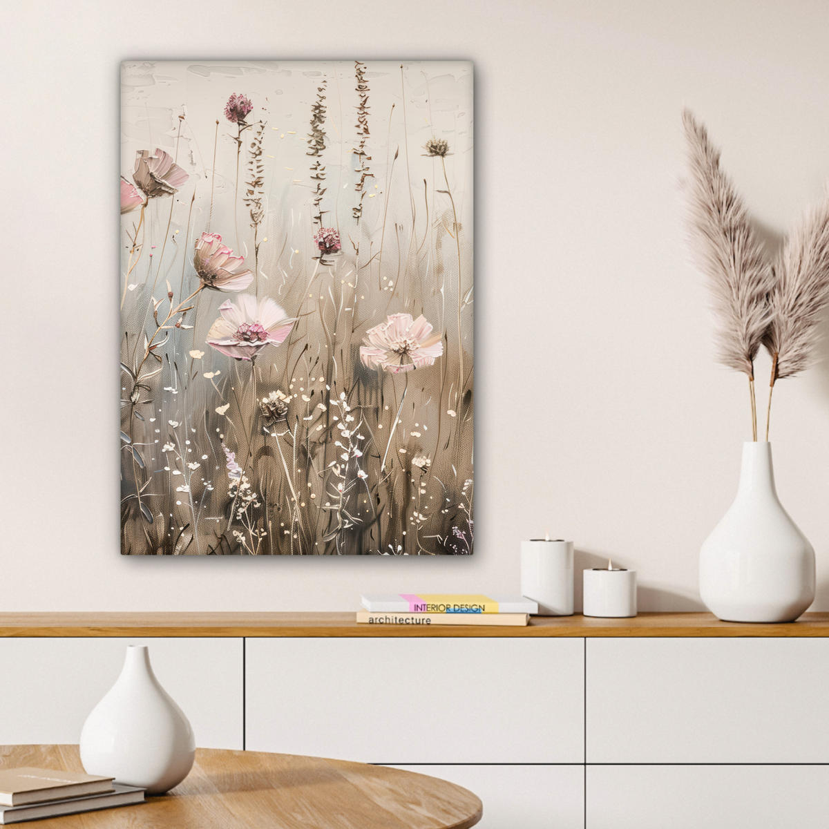 LEINWANDBILD Blumen - Rosa - Modern - Beige 60x80 cm - Beige, Textil (60/80cm) - MuchoWow