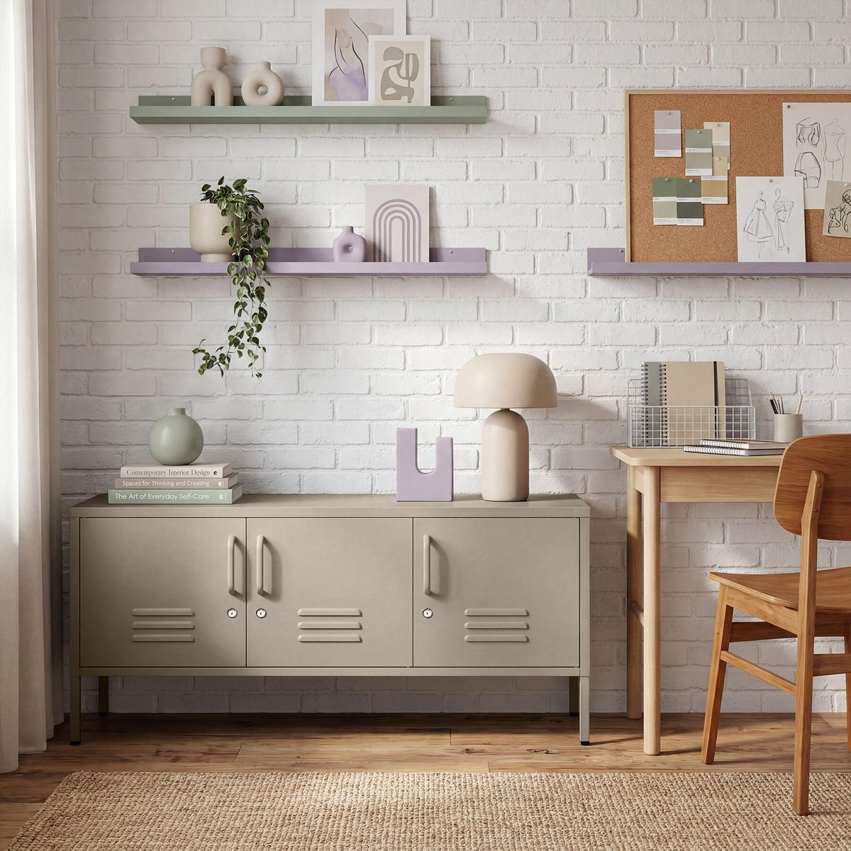 SIDEBOARD Baker, Kippschutz, höhenverstellbare Füße, taupe - Taupe, Metall (120/55.5/37.5cm) - tectake