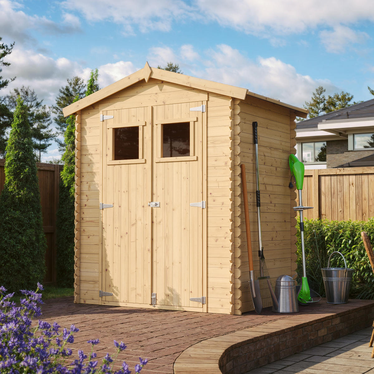 HOLZHAUS GARTENHAUS M367+M367G - mit imprägniertem Boden B196xL136xH218 cm/ 1.98 m2 - Beige, Holz (196/224/136cm) - Timbela