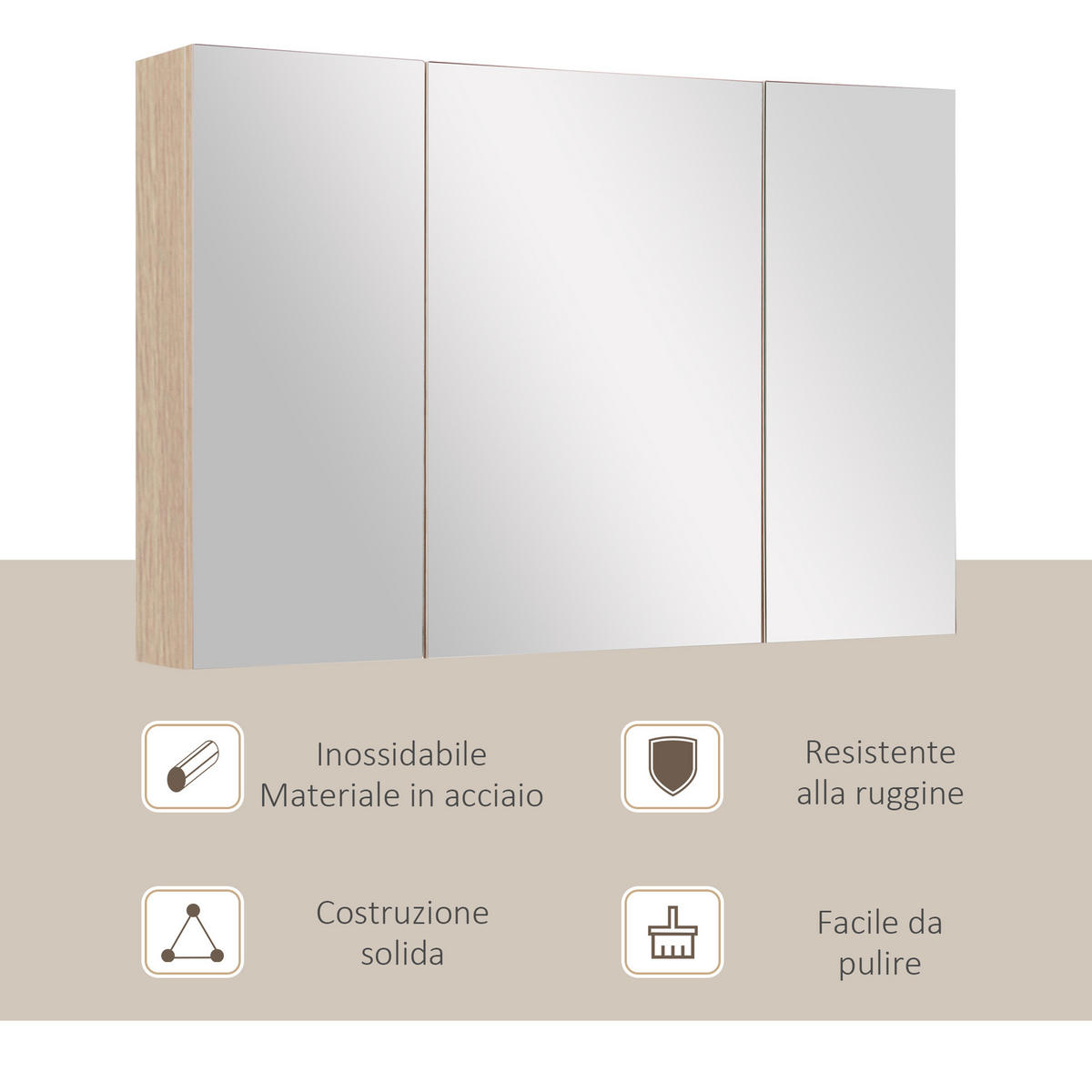 SPIEGELSCHRANK mit 3 sanft schließenden Spiegeltüren,90x13,5x60 cm ,Holzfarbe - Braun, Glas (90/135/60cm) - Vallsero