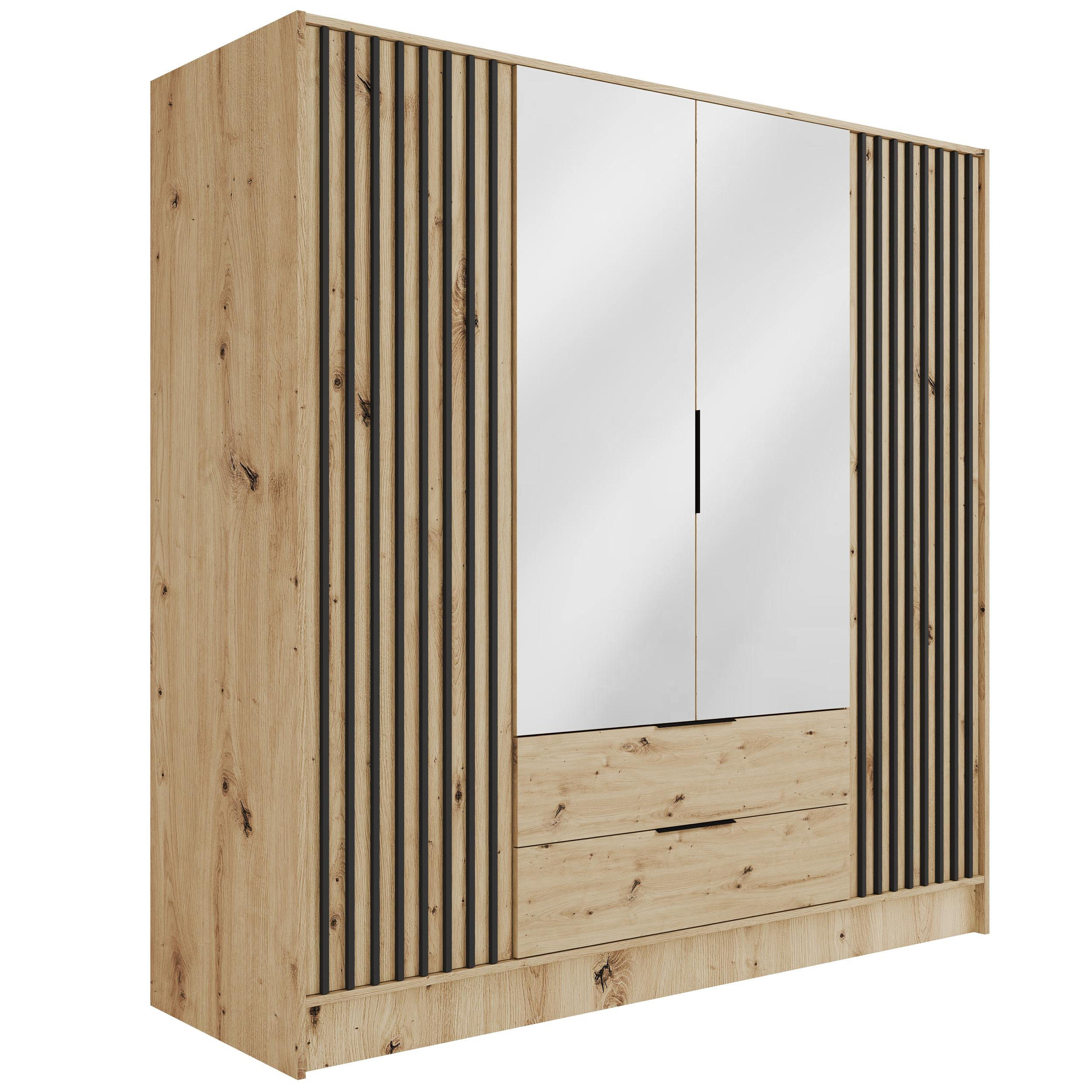 KLEIDERSCHRANK NELIA - 200 cm - Schwarz/Eiche Artisan, Holzwerkstoff (200/200/51cm) - ALTDECOR