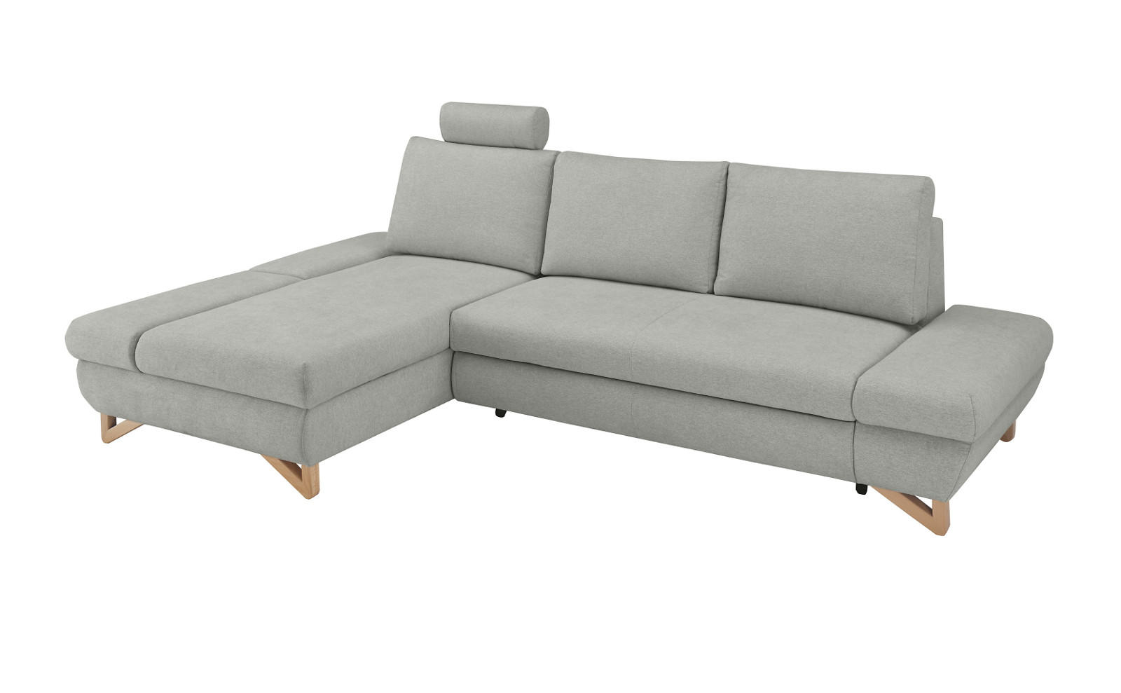 ECKSOFA hellgrau Velours, Sofa mit Bettfunktion und Stauraum 284 cm - Hellgrau, Holz/Textil (166/284cm) - Furn.Design