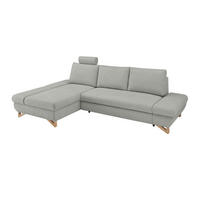 ECKSOFA hellgrau Velours, Sofa mit Bettfunktion und Stauraum 284 cm - Hellgrau, Holz/Textil (166/284cm) - Furn.Design