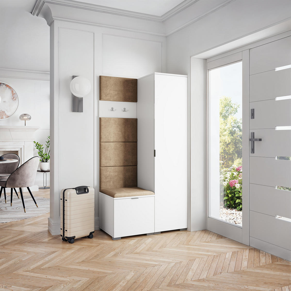 GARDEROBENSCHRANK LORI 95/181/51 cm Modern Garderobe-Set Weiß - Beige/Weiß, Holzwerkstoff (95/181/51cm) - MASSENO