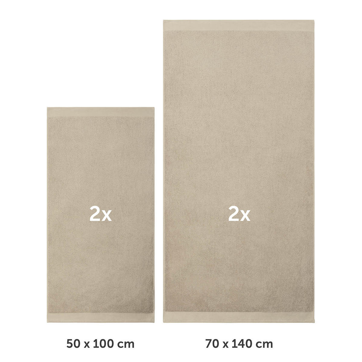 BADETUCH 4-teilig, 2x Badetuch 70/140 + 2x Handtuch 50/100 cm, Taupe - Taupe, Textil (70/140cm) - Blumtal