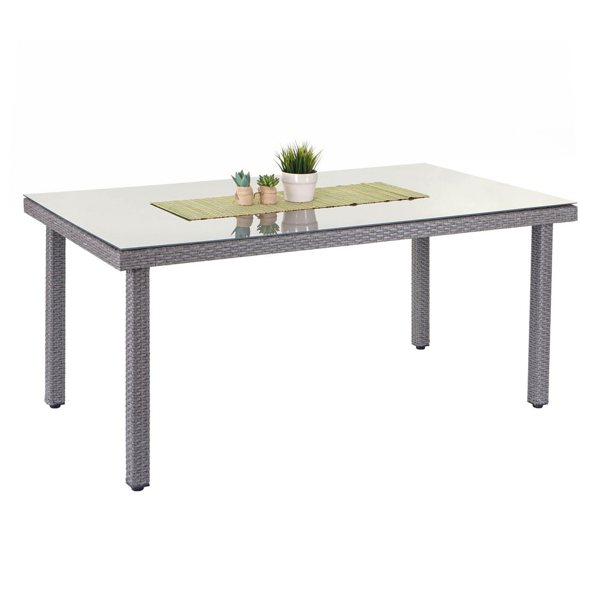 POLY-RATTAN-GARTENTISCH rechteck Grau - Grau, Kunststoff (90/160/74cm) - MCW