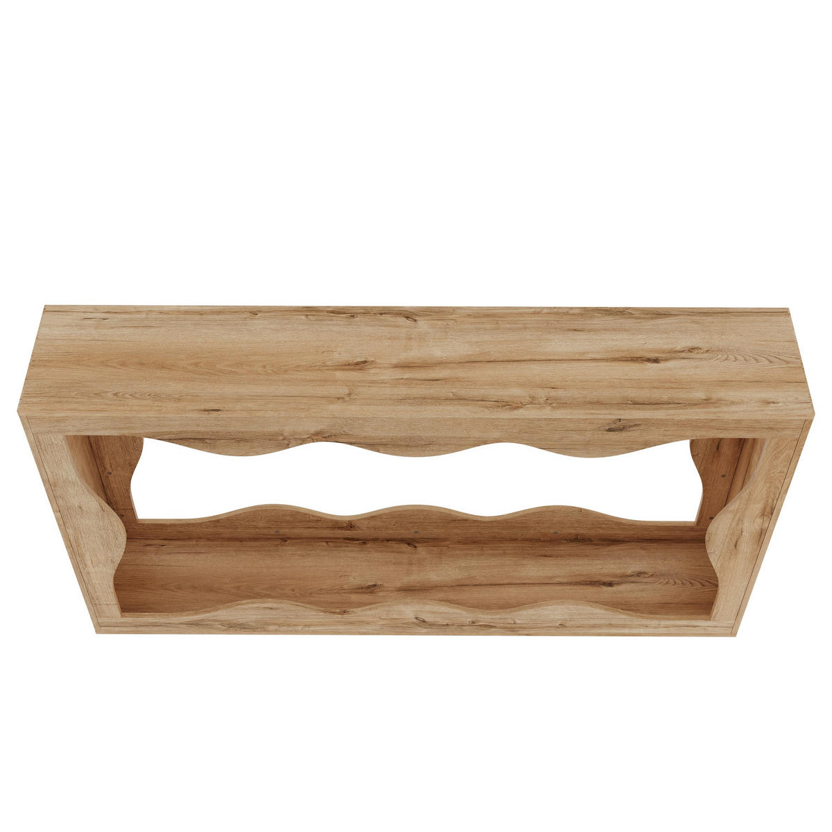 KONSOLENTISCH DE-37068 mit Wellenrand und 2-stöckigem Regal Natur - Naturfarben, Holzwerkstoff (160.5/30/86.5cm) - ComfortXL