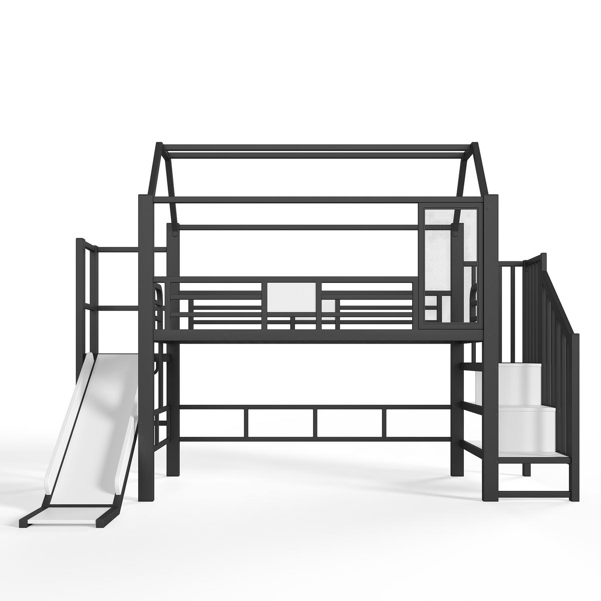 HOCHBETT 90/200 cm Hausform mit Rutsche und LED, DE-41963, in Schwarz - Schwarz, Metall (90/200cm) - ComfortXL