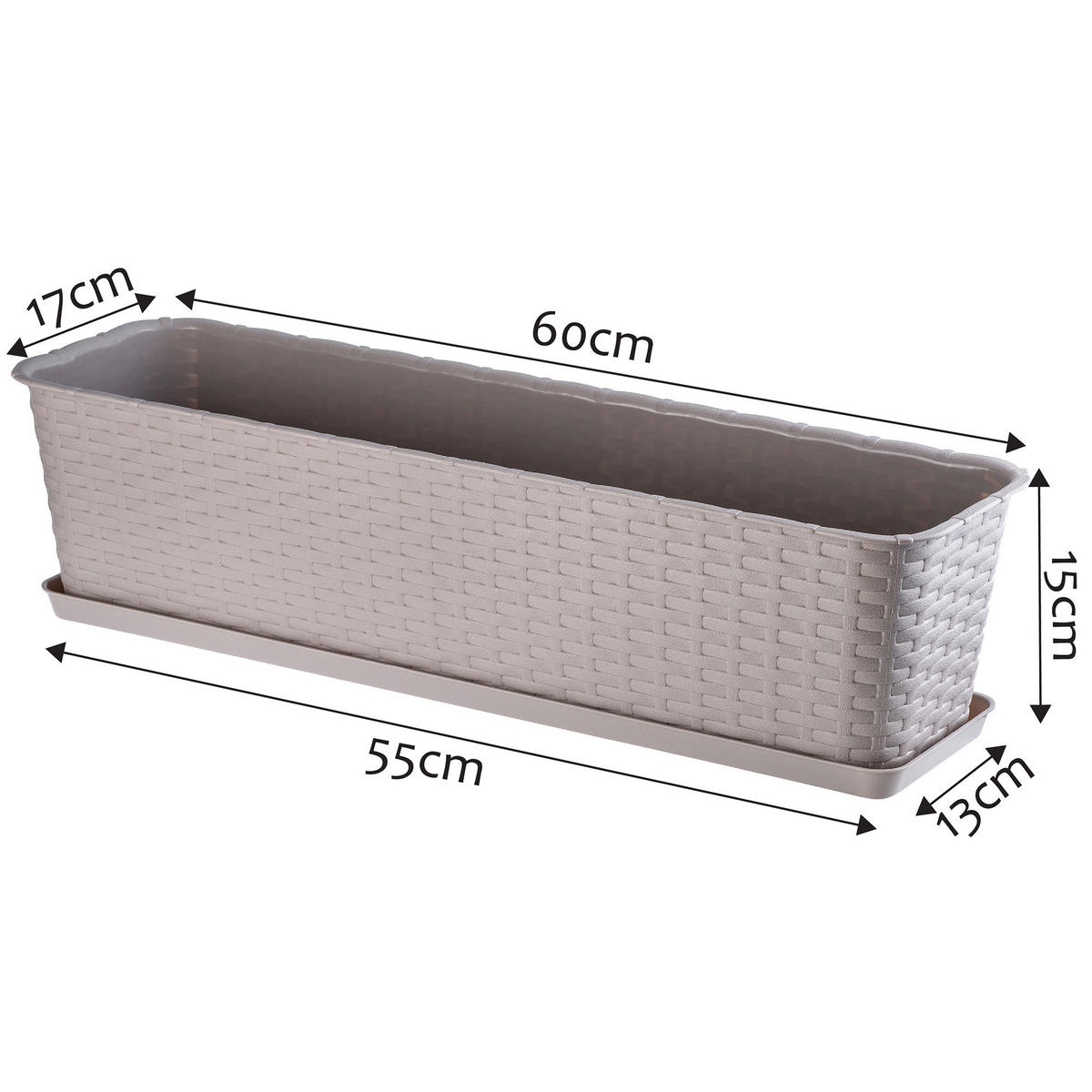 BALKONKASTEN mit Untersetzer 60 cm, Beige - Beige, Kunststoff (17/60cm) - KADAX