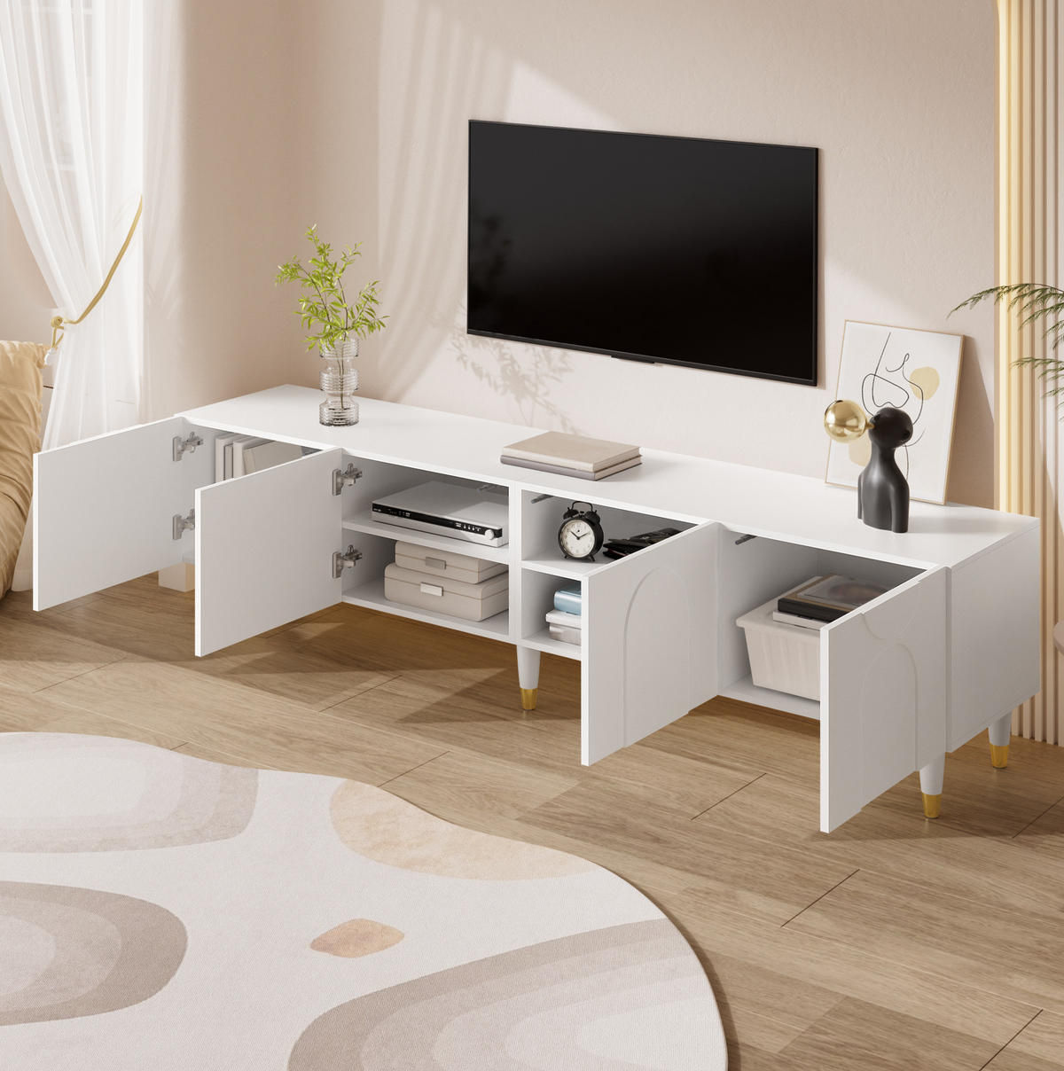 TV-SCHRANK mit 4 Türen 180 x 40 x 50 cm Weiß - Weiß, Holzwerkstoff (40/50/180cm) - Beauniv