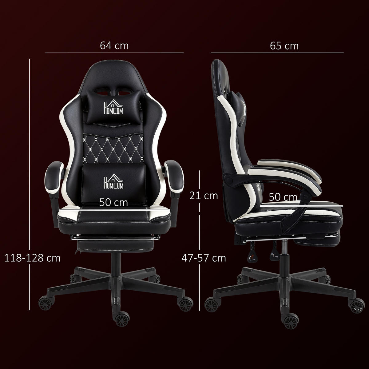 GAMING-STUHL Ergonomisch mit Lendenwirbelstütze, Fußstütze Grün - Schwarz, Kunststoff (64/128/65cm) - HOMCOM