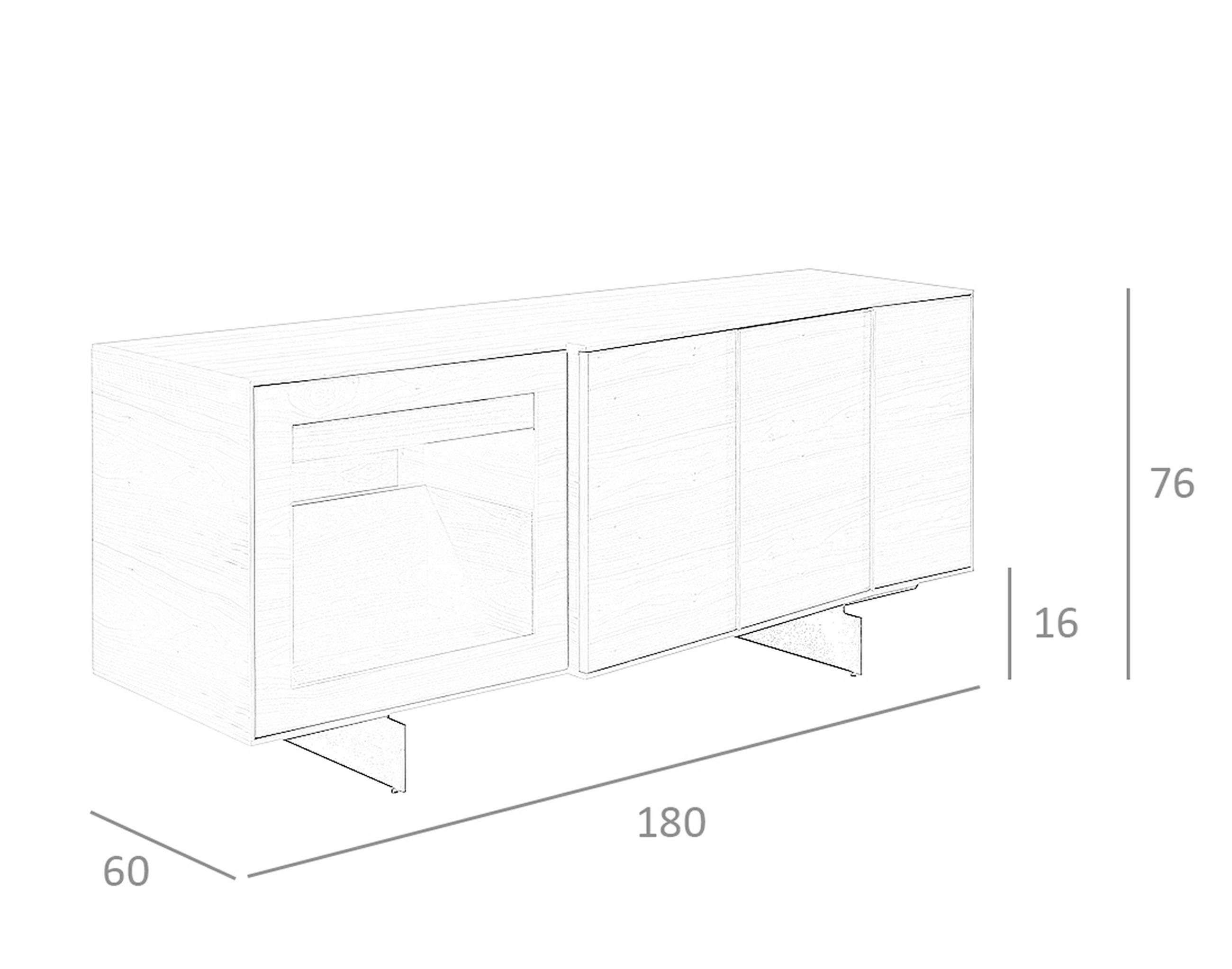 SIDEBOARD Walnuss Glas Schwarz 180/60/76 cm - Transparent/Walnussfarben, Holz (180/76/60cm) - ANGEL CERDA