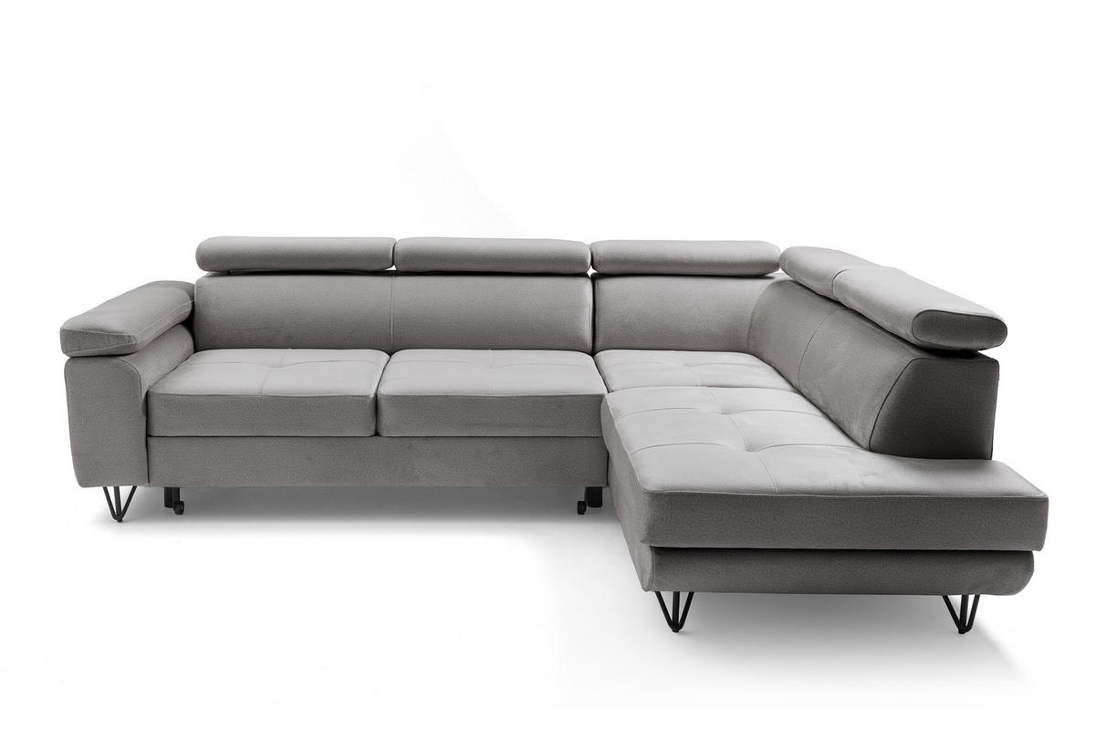 ECKSOFA JUNIOR L Rechts mit Schlaffunktion 194x128 Velours Hellgrau - Hellgrau/Schwarz, Holz/Textil (184/249cm) - Muffo