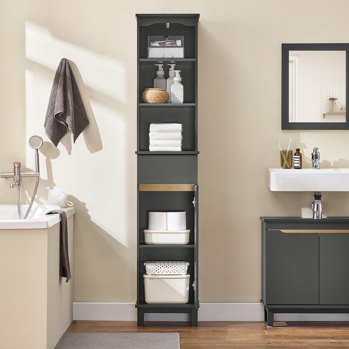 HOCHSCHRANK Grau - Grau, Holz/Holzwerkstoff (30/170/30cm) - SoBuy