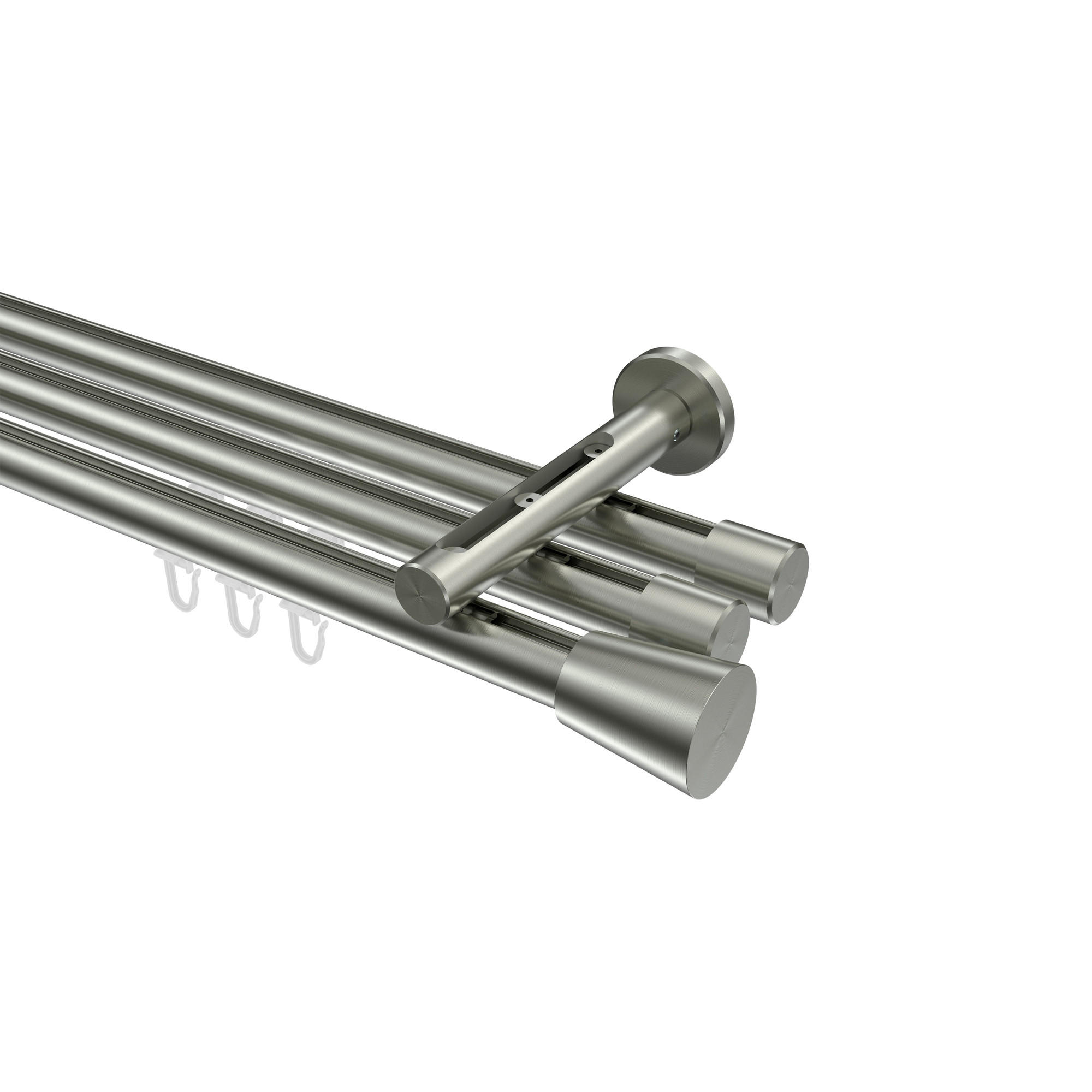 INNENLAUF-GARDINENSTANGEN-SET Siteno Sitra 540 cm (geteilt in 3 x 180 cm), 3-läufig, 20 mm Ø Edelstahl-Optik - Edelstahlfarben, Metall (540cm) - INTERDECO