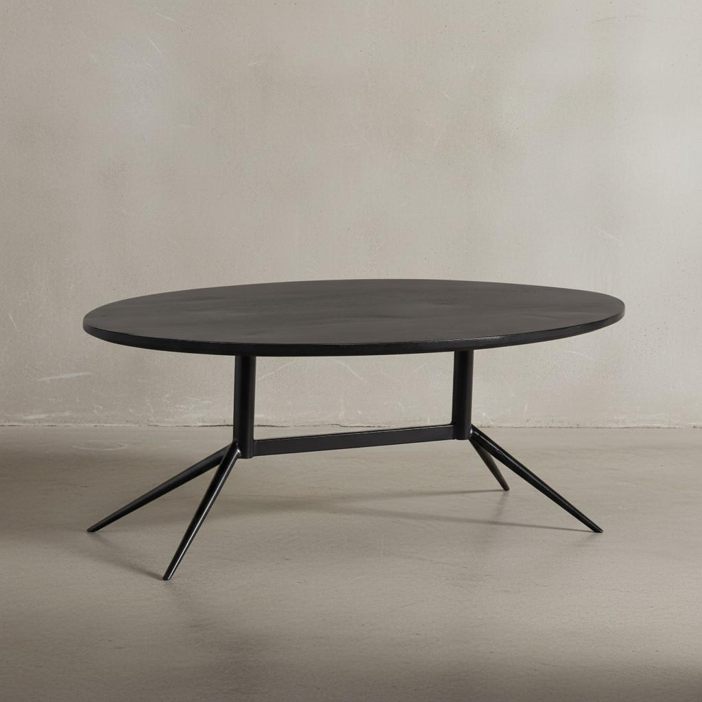 COUCHTISCH Oval in Schwarz aus Mango Massivholz und Metall, 90x50x35 cm mit natürlicher Holzmaserung - Schwarz, Holz/Metall (50/90/35cm) - KADIMA DESIGN
