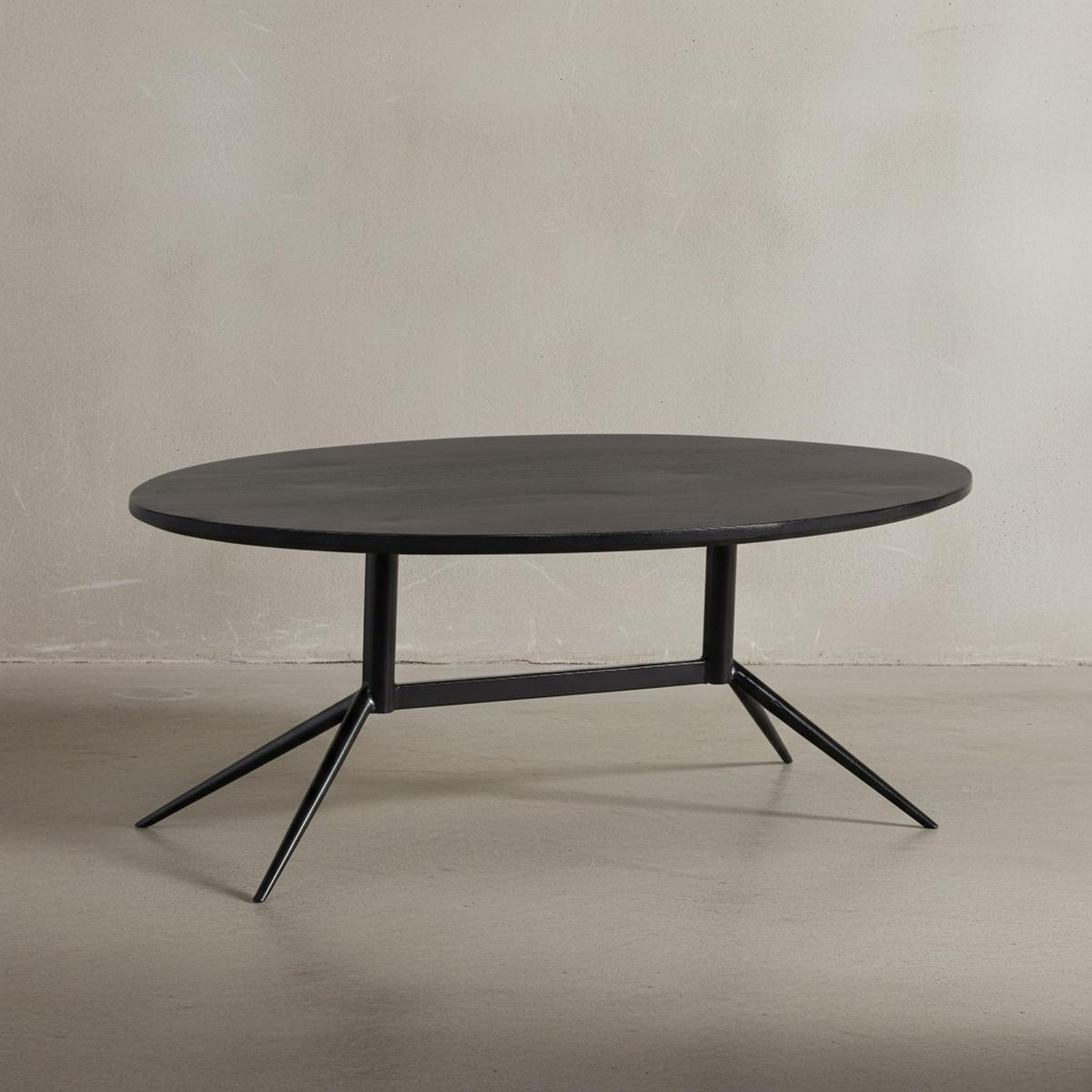 COUCHTISCH Oval in Schwarz aus Mango Massivholz und Metall, 90x50x35 cm mit natürlicher Holzmaserung - Schwarz, Holz/Metall (50/90/35cm) - KADIMA DESIGN
