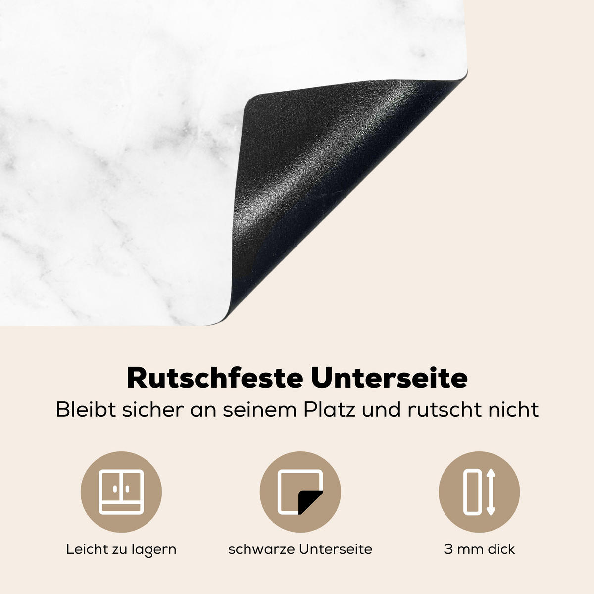HERDABDECKPLATTE Marmor - Grau - Weiß - Strukturierter Marmor 85x52 cm - Weiß, Kunststoff (85/0.2/52cm) - MuchoWow