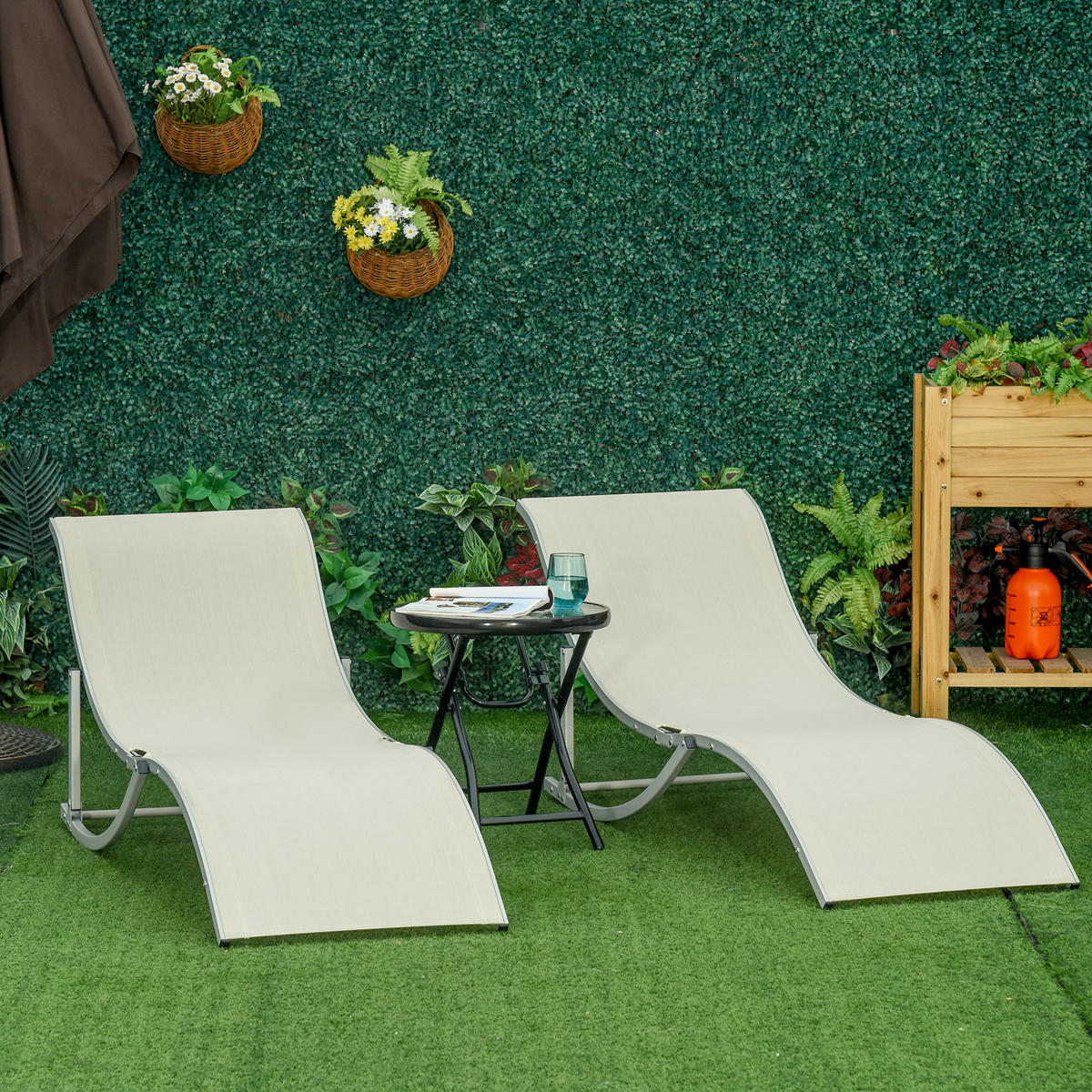 SONNENLIEGE Set mit 2 klappbaren Gartenliegen 61 x 165 x 63 cm - Silberfarben, Metall (165/63/61cm) - Vallsero