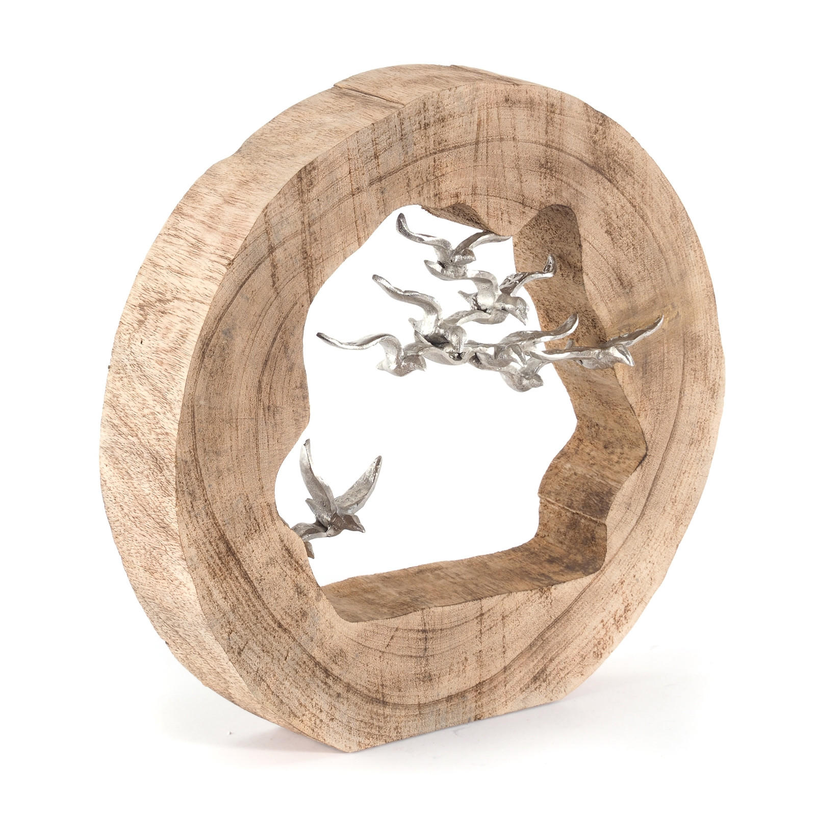 SKULPTUR BIRDS Mangoholz, Aluminium natur-silber - Naturfarben, Holz (36/35/8cm) - DESIGN DELIGHTS