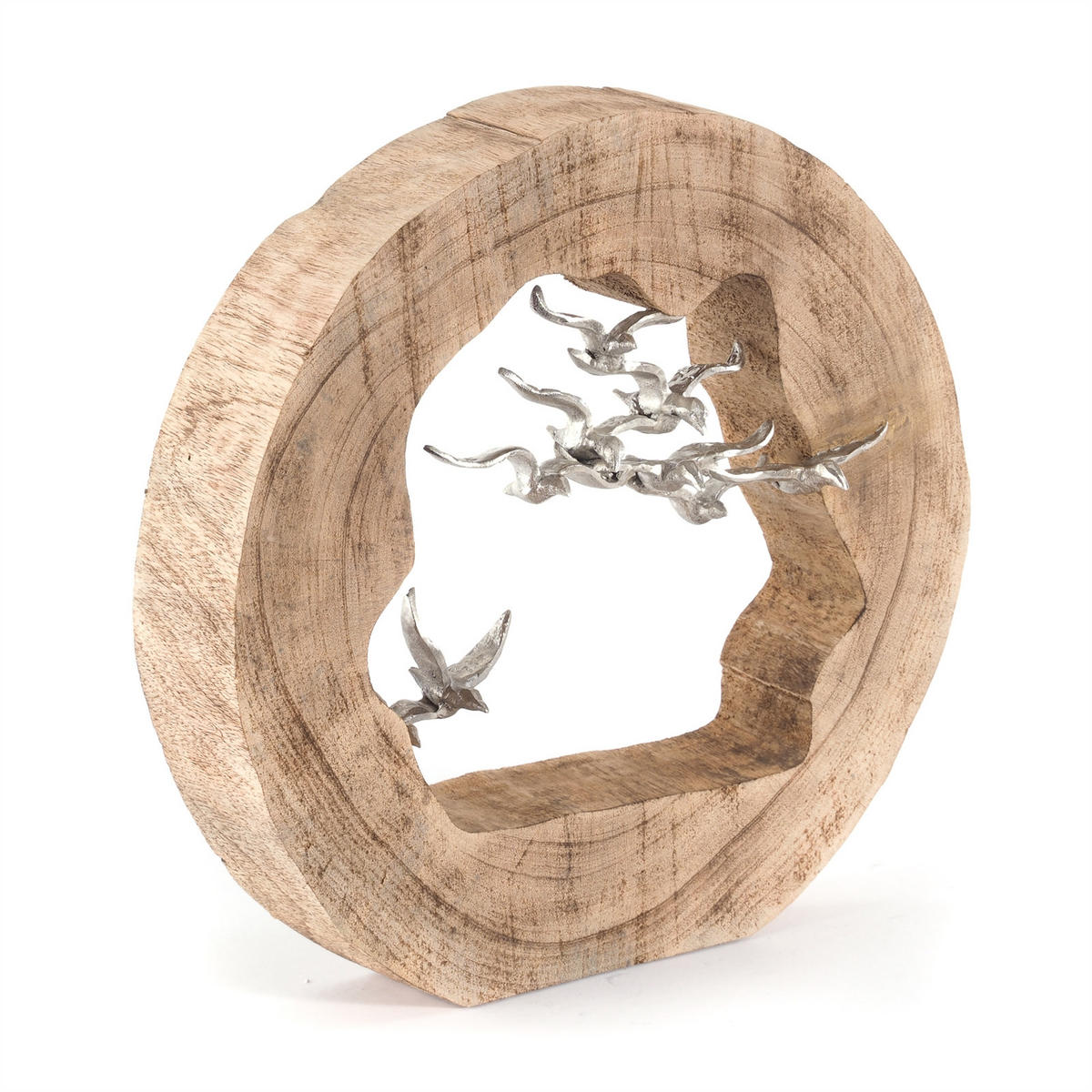SKULPTUR BIRDS Mangoholz, Aluminium natur-silber - Naturfarben, Holz (36/35/8cm) - DESIGN DELIGHTS