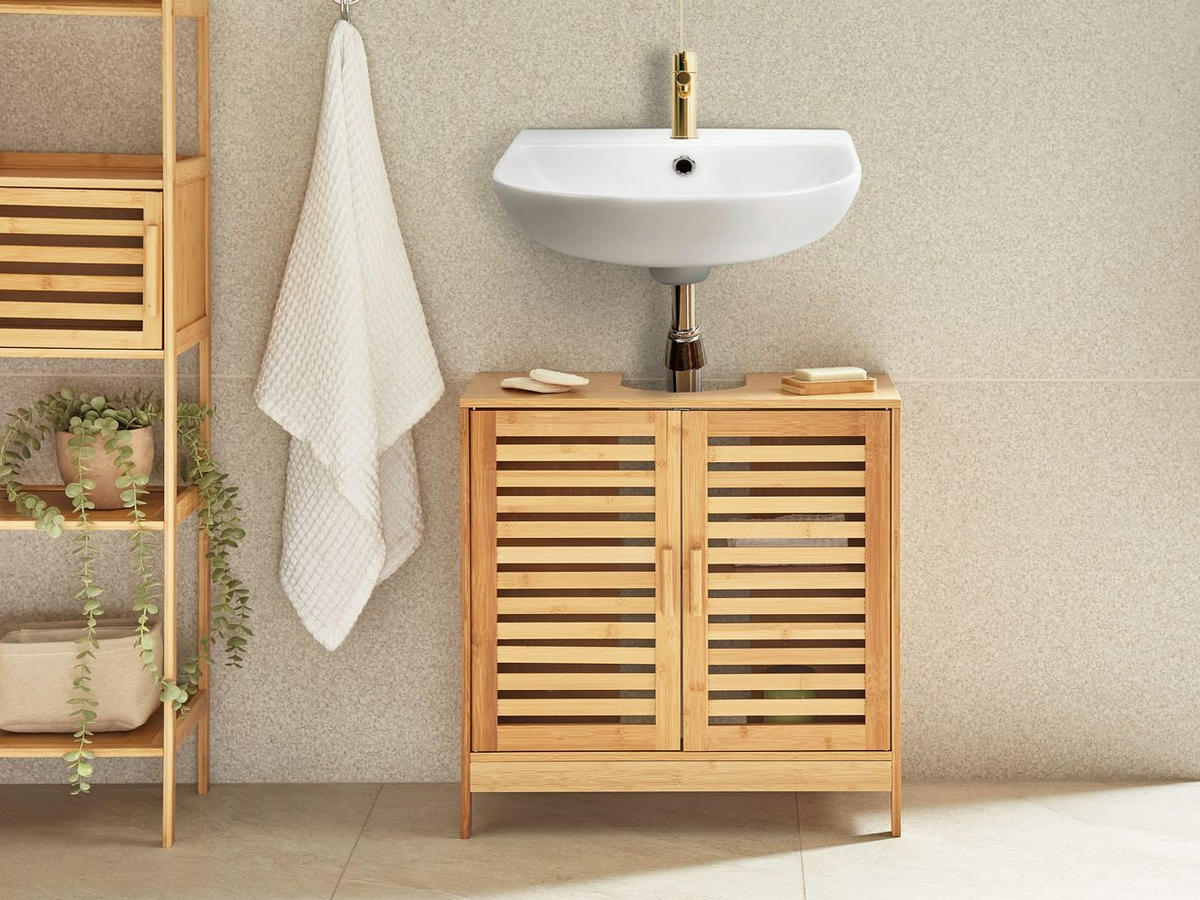 WASCHBECKENUNTERSCHRANK Heller Holzfarbton Missoula - Hellbraun, Holz (60/60/30cm) - Beliani